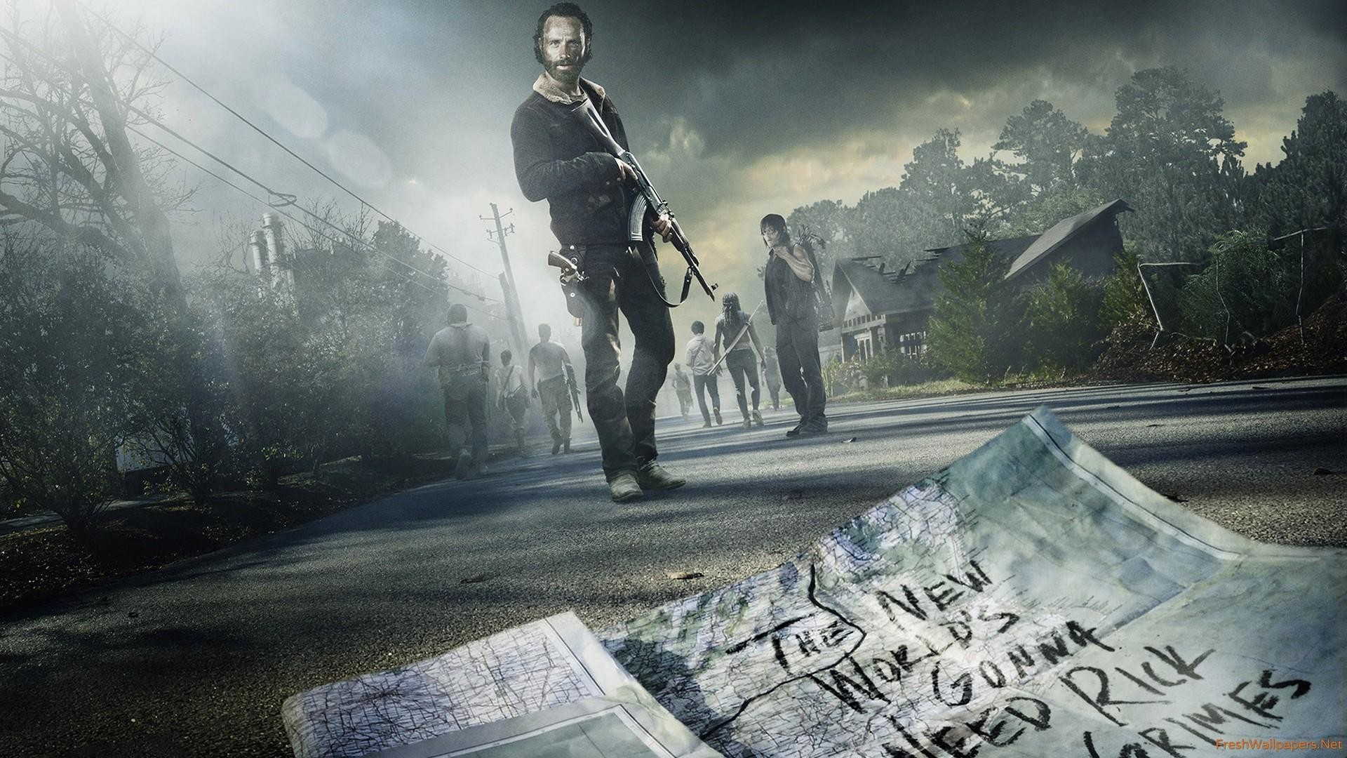The Walking Dead, Rick Grimes, Andrew Lincoln, Strada, Mappa, Poster, sfondo Full HD per portatile
