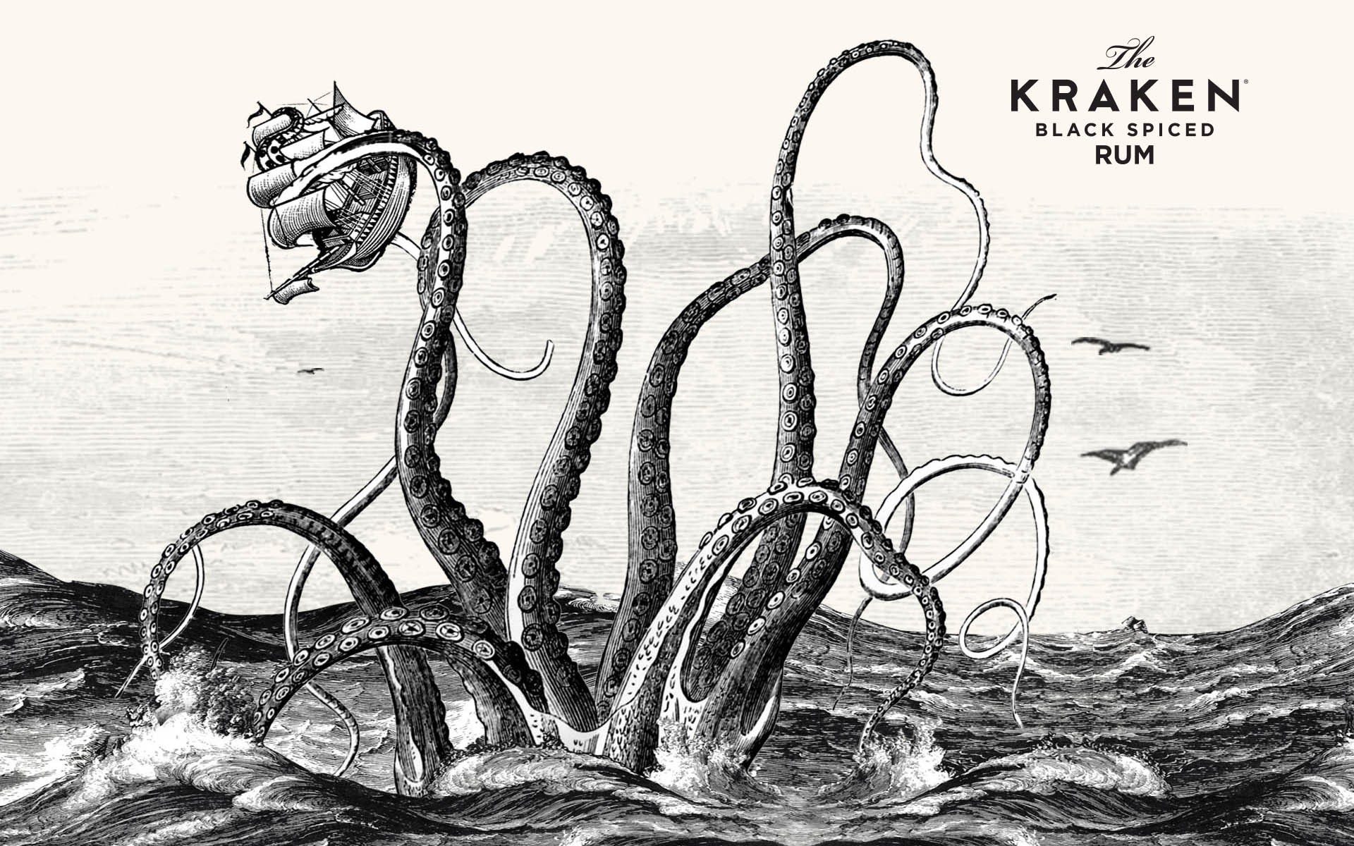 Kraken, The Kraken Black Spiced Rum, Tentacoli, Incisione, Mostro marino, wallpaper per portatile