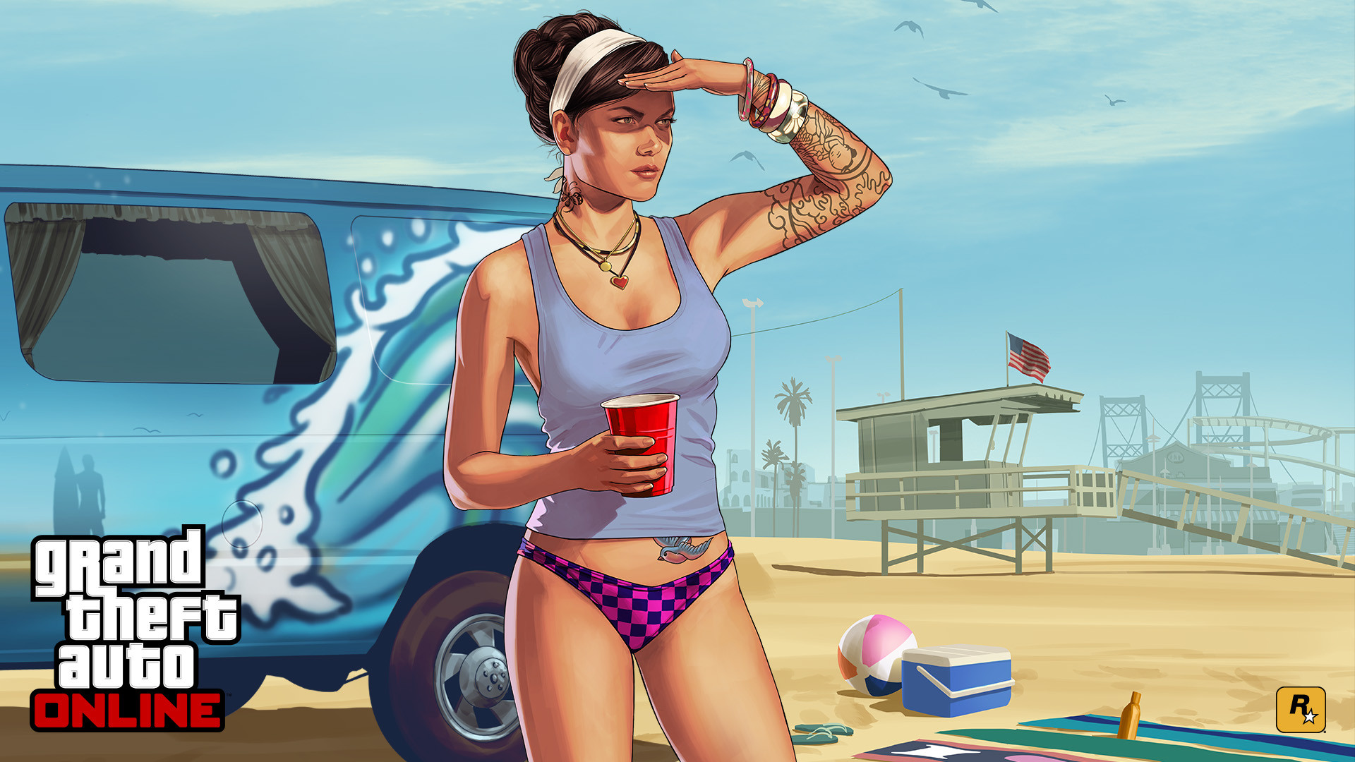 GTA Online, Spiaggia, Bikini, Furgone, Full HD, sfondo desktop