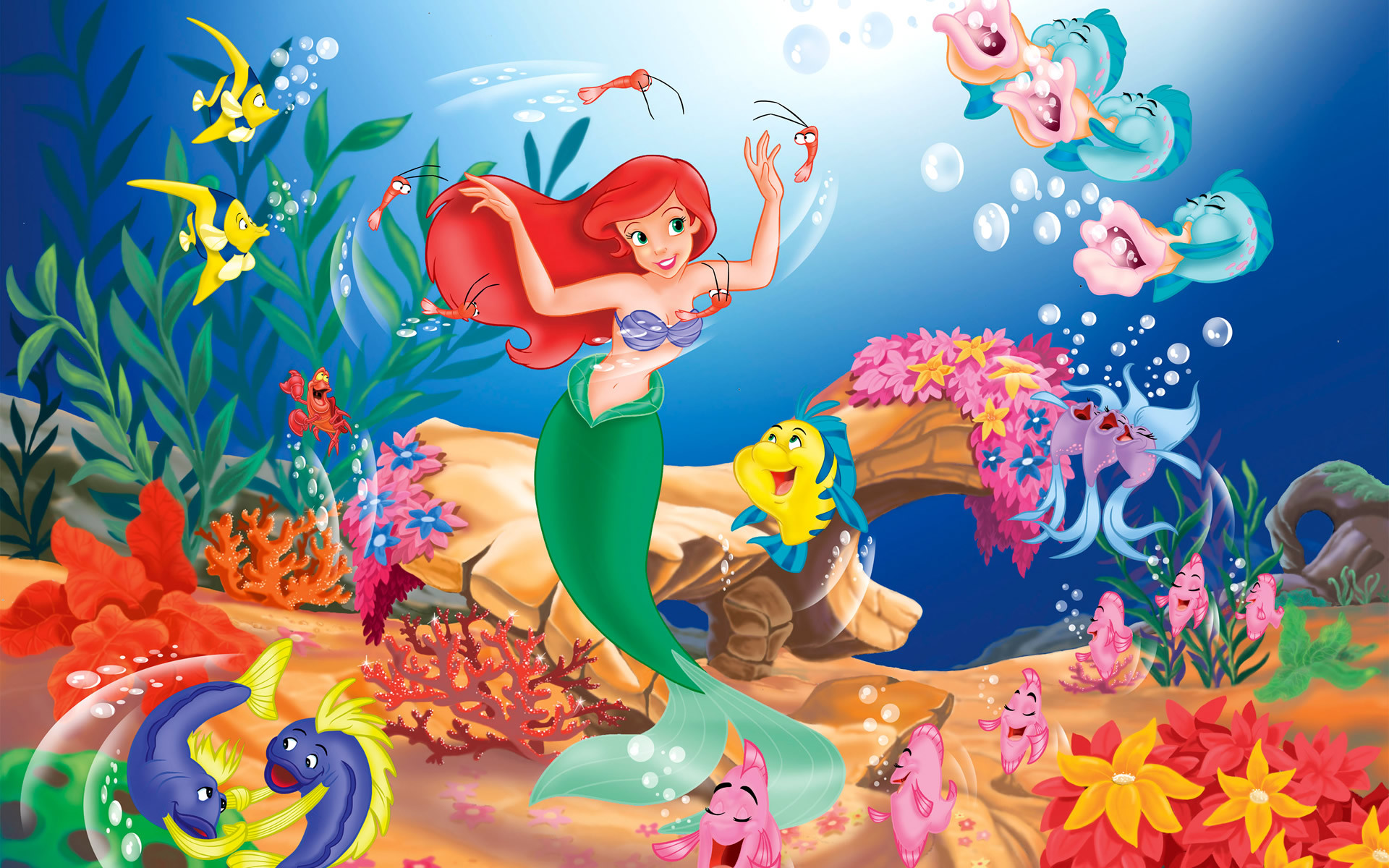Ariel, La Sirenetta, Disney, Fondale marino, Pesci, Full HD, sfondo desktop