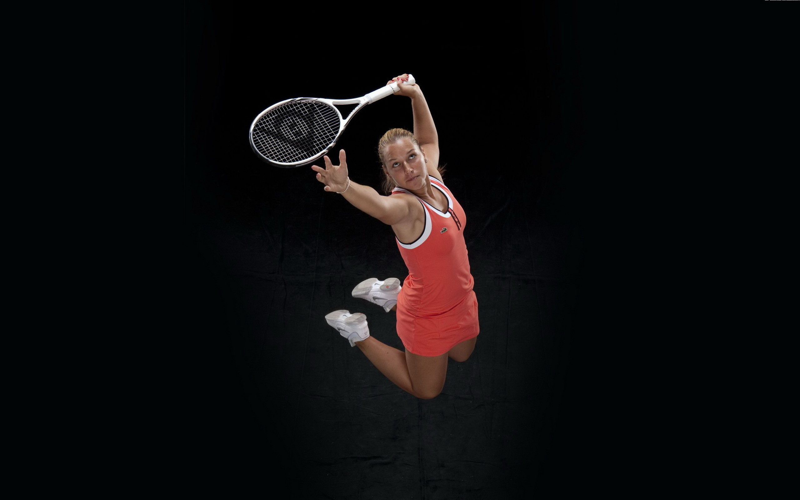 Dominika Cibulková, Tennista, Salto, Sfondo nero, 2K, wallpaper per PC
