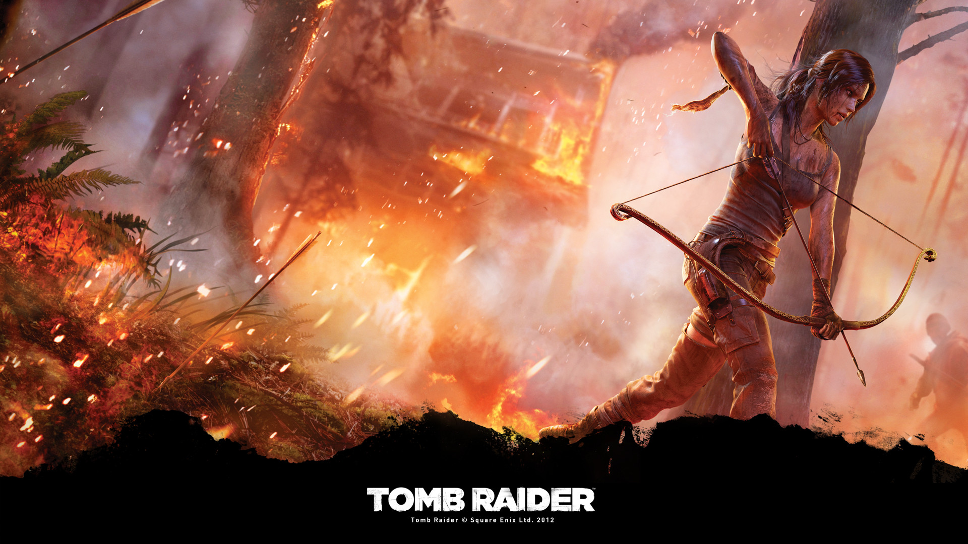 Lara Croft, Tomb Raider (2013), Incendio, Arco, Full HD 1080p, sfondo desktop