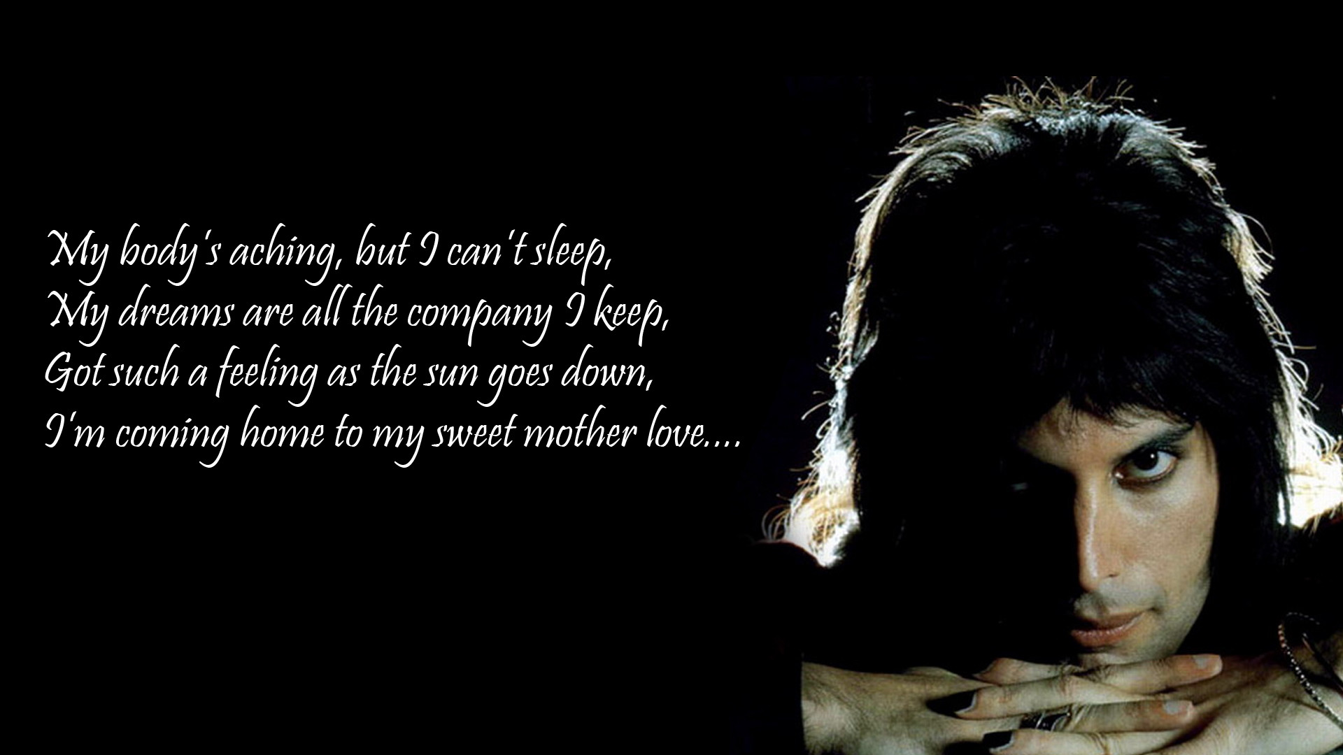 Freddie Mercury, Queen, Testo di canzone, Ritratto, Sfondo nero, wallpaper 1920x1080