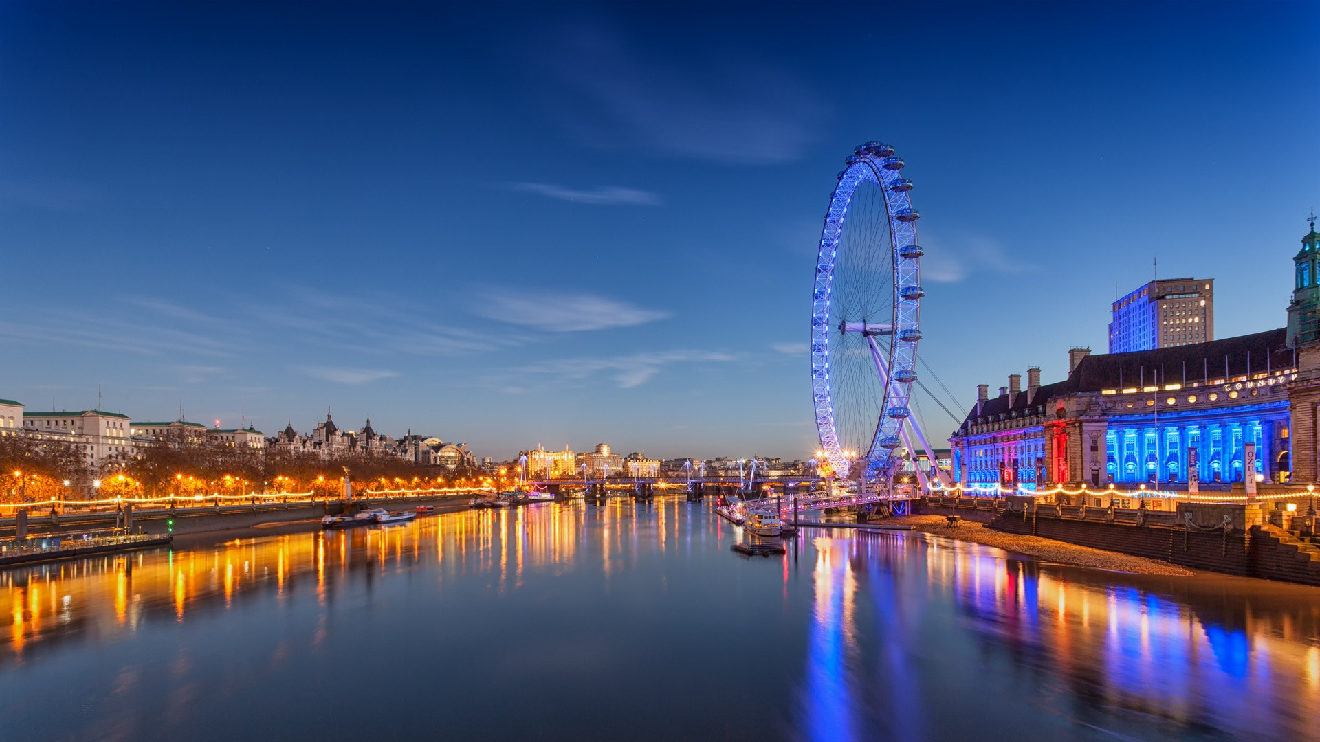 London Eye, Londra, Tamigi, Notte, wallpaper per desktop