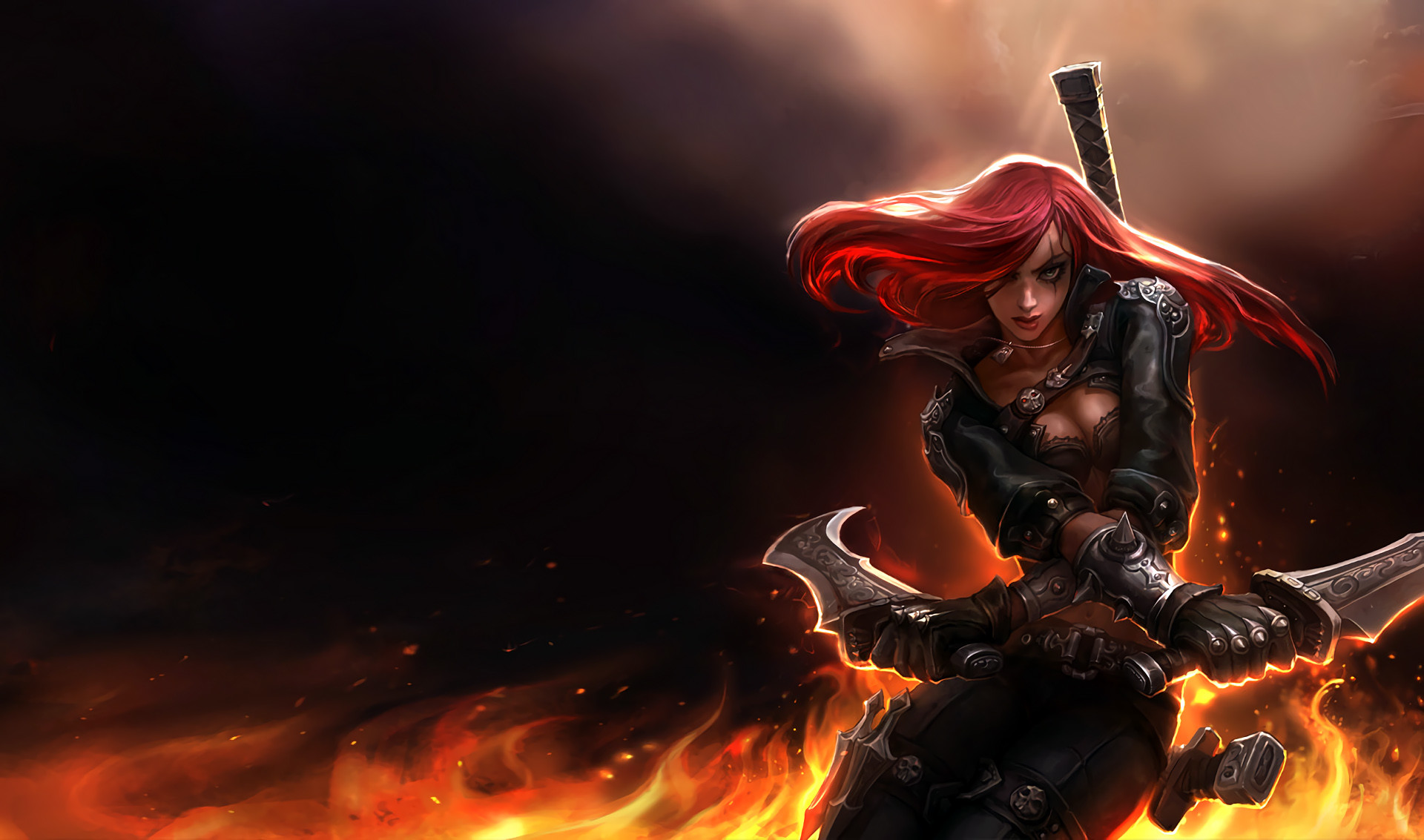 Katarina, League of Legends, Fiamme, Lame, Full HD, sfondo per portatile