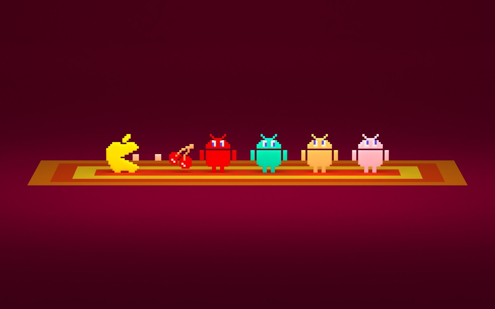 Pac-Man, Android, Parodia, Sfondo rosso scuro, Pixel art, 1920x1200, wallpaper desktop