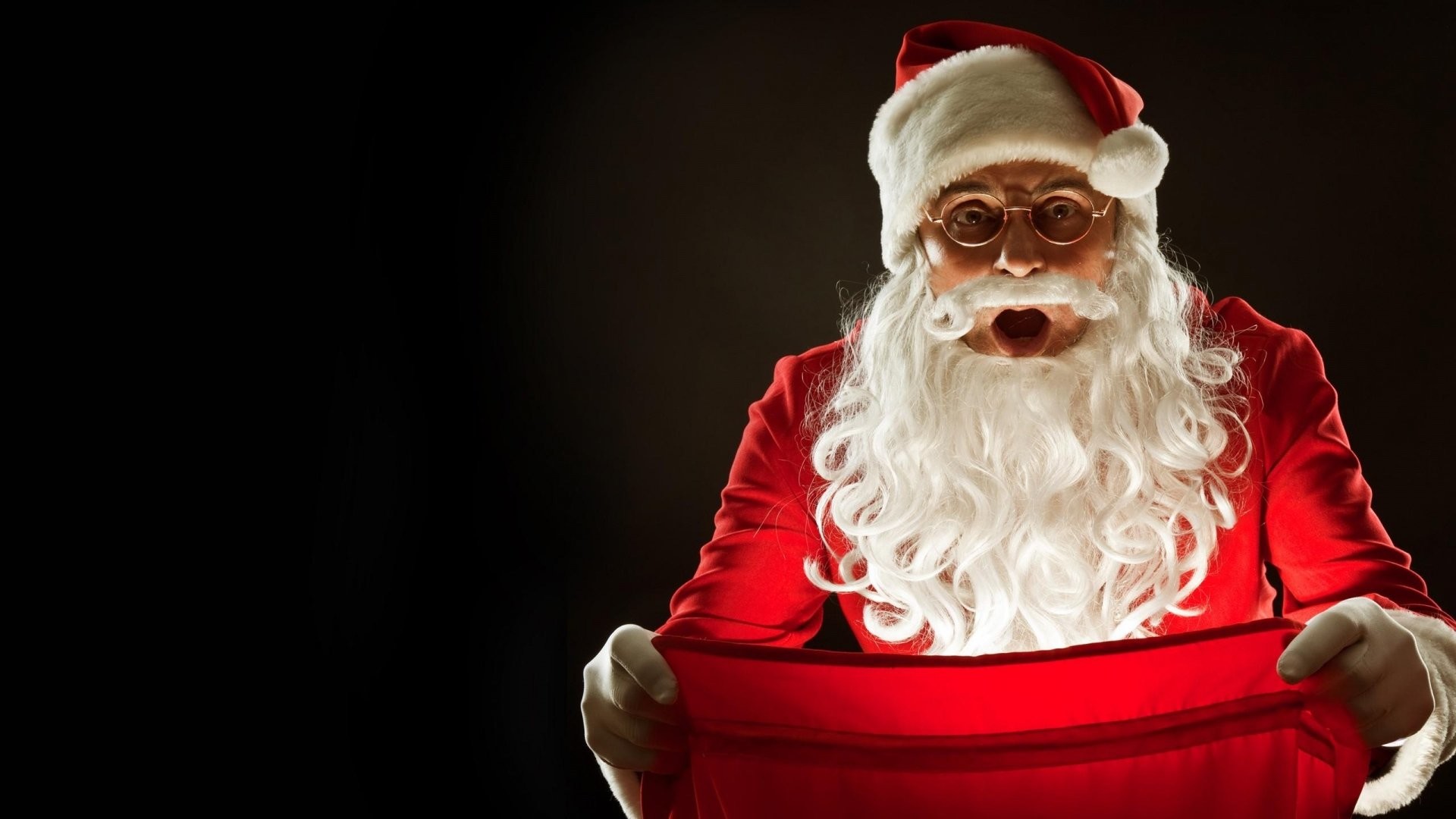 Babbo Natale, Sacco, Sfondo nero, Full HD, wallpaper per portatile