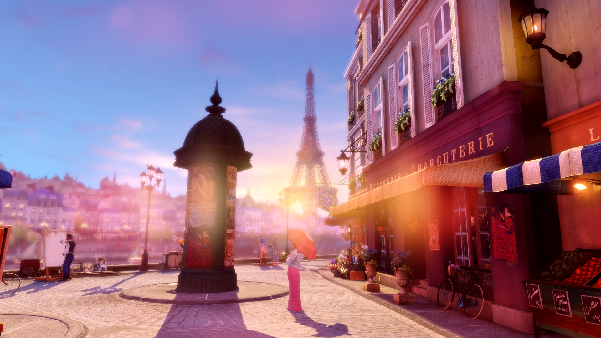 BioShock Infinite, Parigi, Torre Eiffel, Tramonto, Full HD, sfondo Windows 11