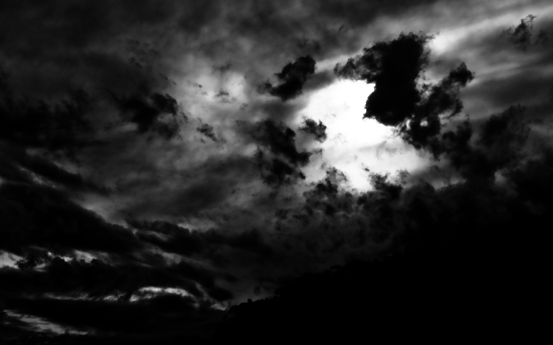 Nuvole, Luna, Cielo notturno, Bianco e nero, 16:10 Full HD, sfondo widescreen