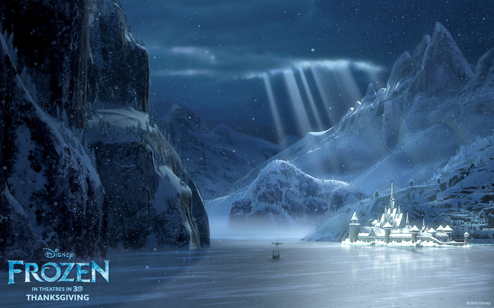 Arendelle, Fiordo, Frozen - Il regno di ghiaccio, Notte, 1920x1200, sfondo per PC