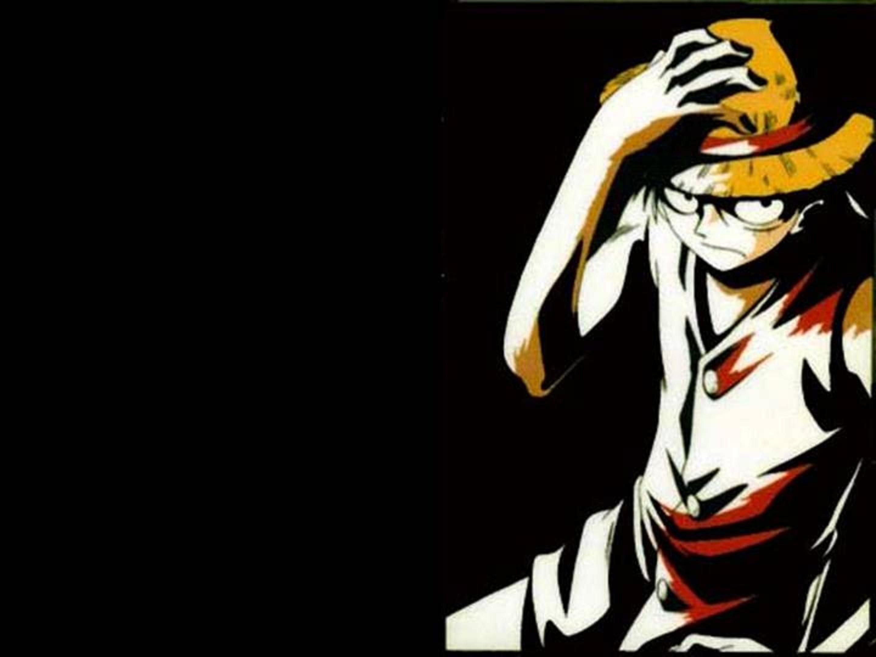 Monkey D. Luffy, One Piece, Cappello di paglia, Sfondo nero, 2K, schermata di blocco iPad