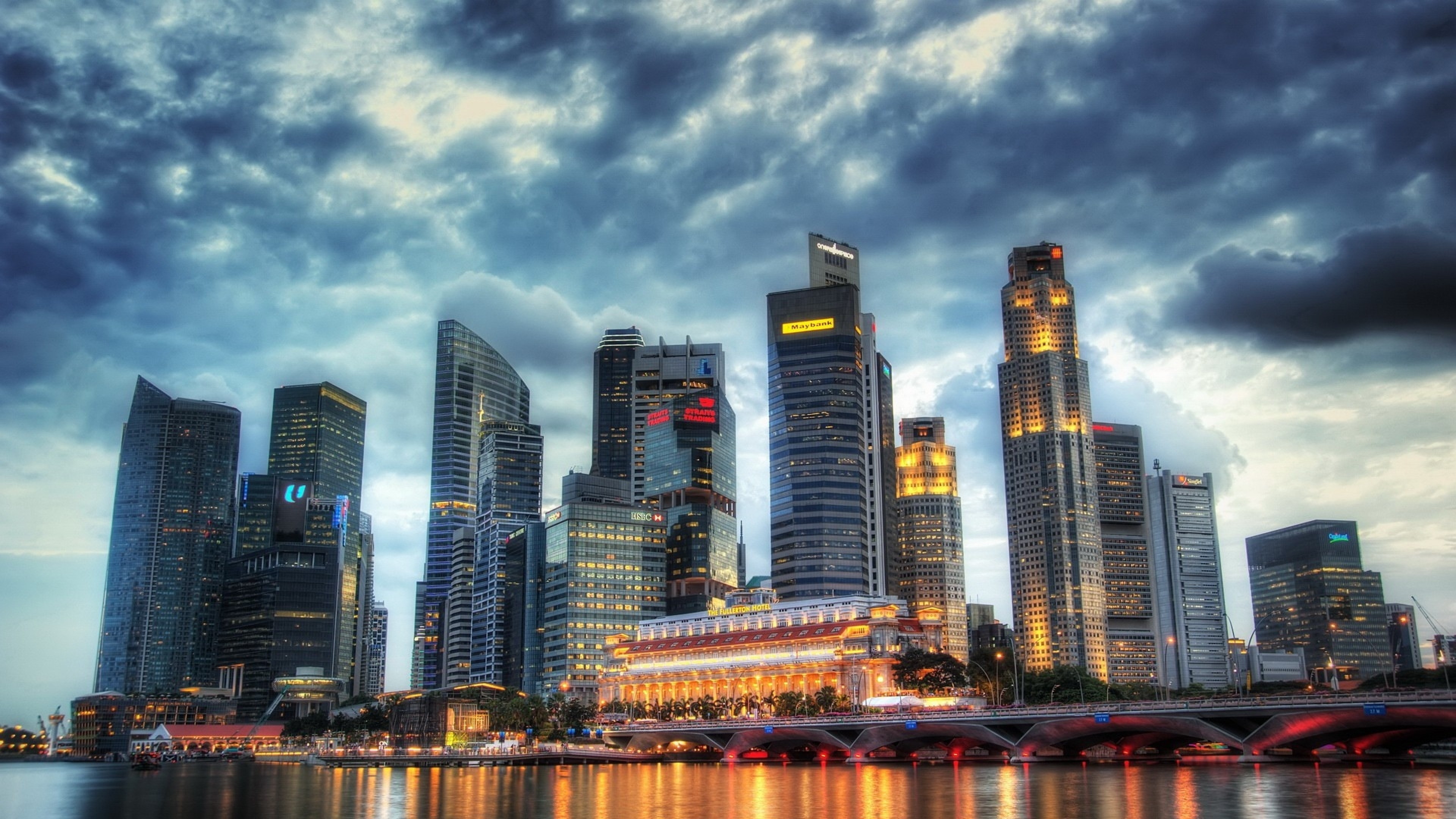 Singapore, Marina Bay, Skyline, Grattacieli, HDR, Nuvole, 4K, sfondo Windows 11