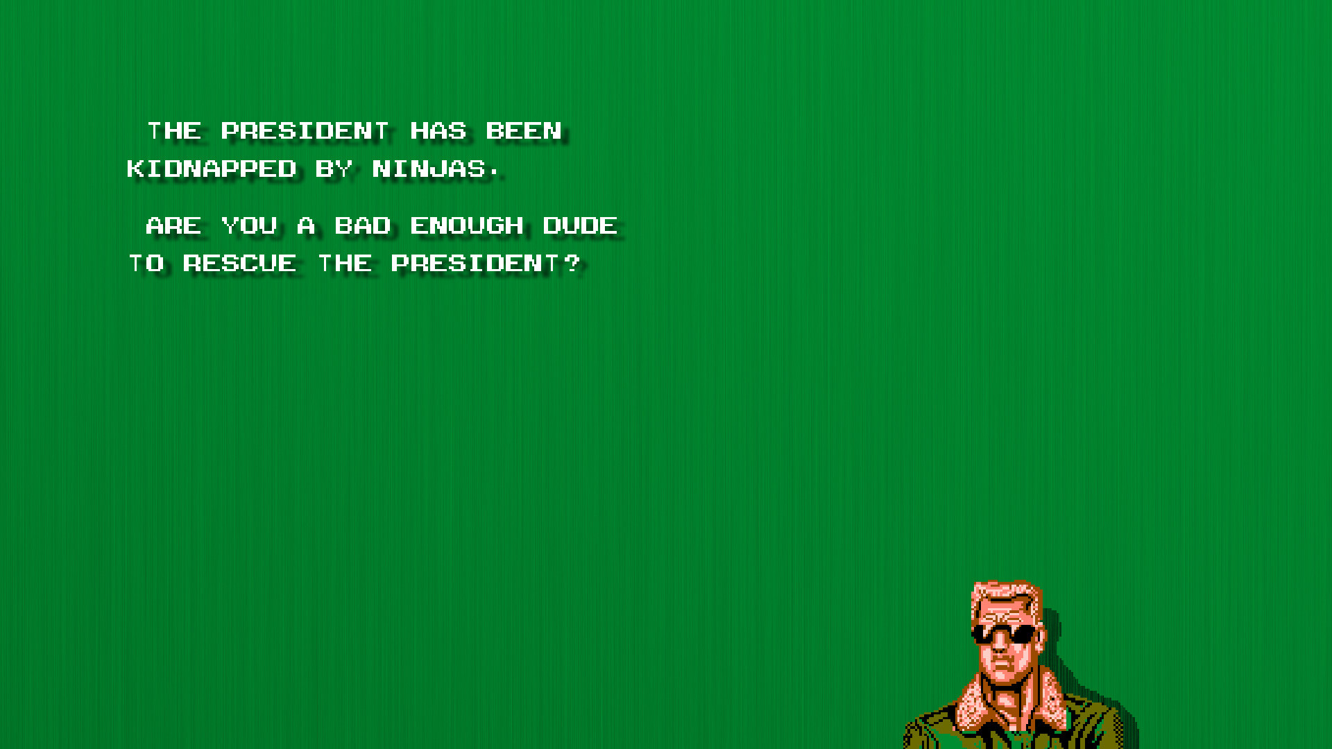 Bad Dudes, Schermata di gioco, Pixel art, Sfondo verde, Full HD, wallpaper per portatile