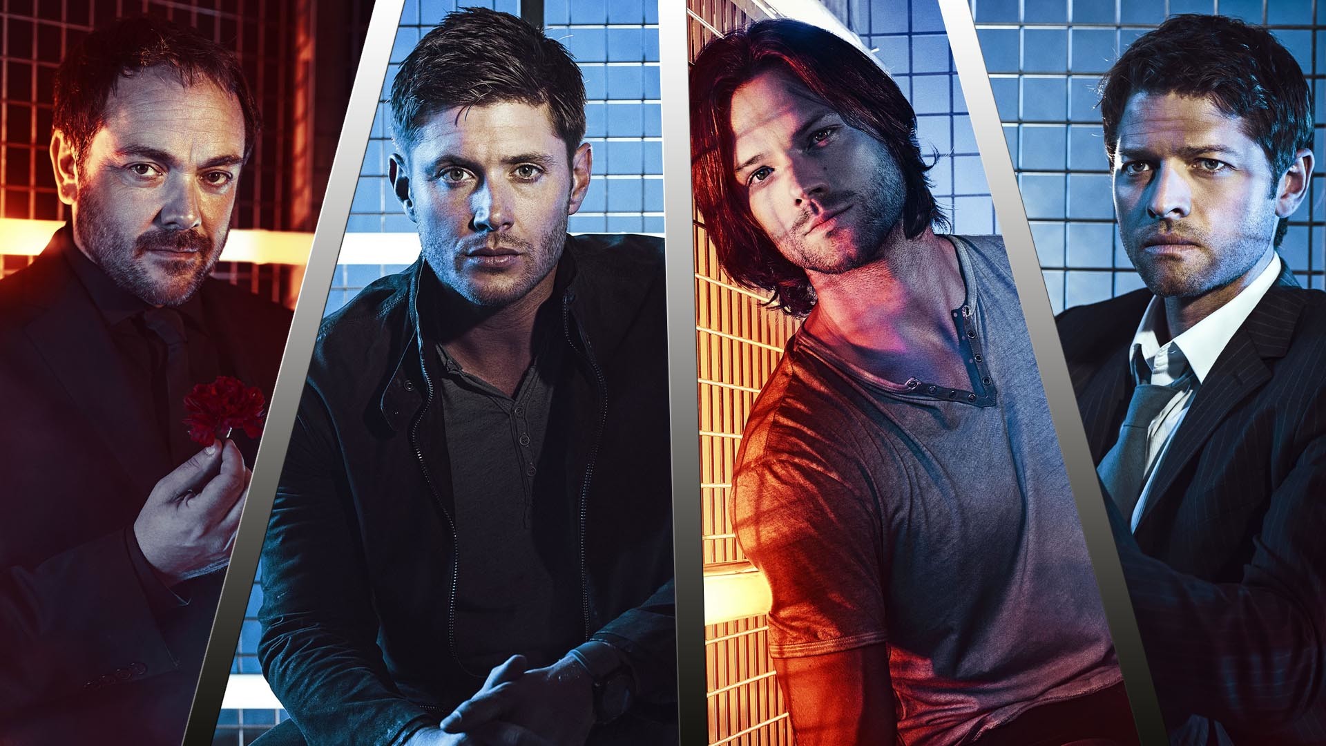 Crowley, Dean Winchester, Sam Winchester, Castiel, Supernatural, sfondo Full HD per portatile