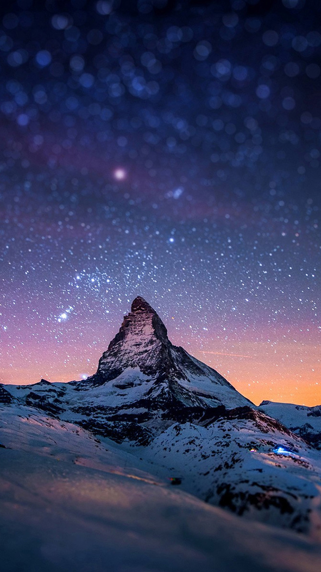 Cervino, Cielo stellato, Montagna innevata, Notte, sfondo schermata di blocco iPhone 7