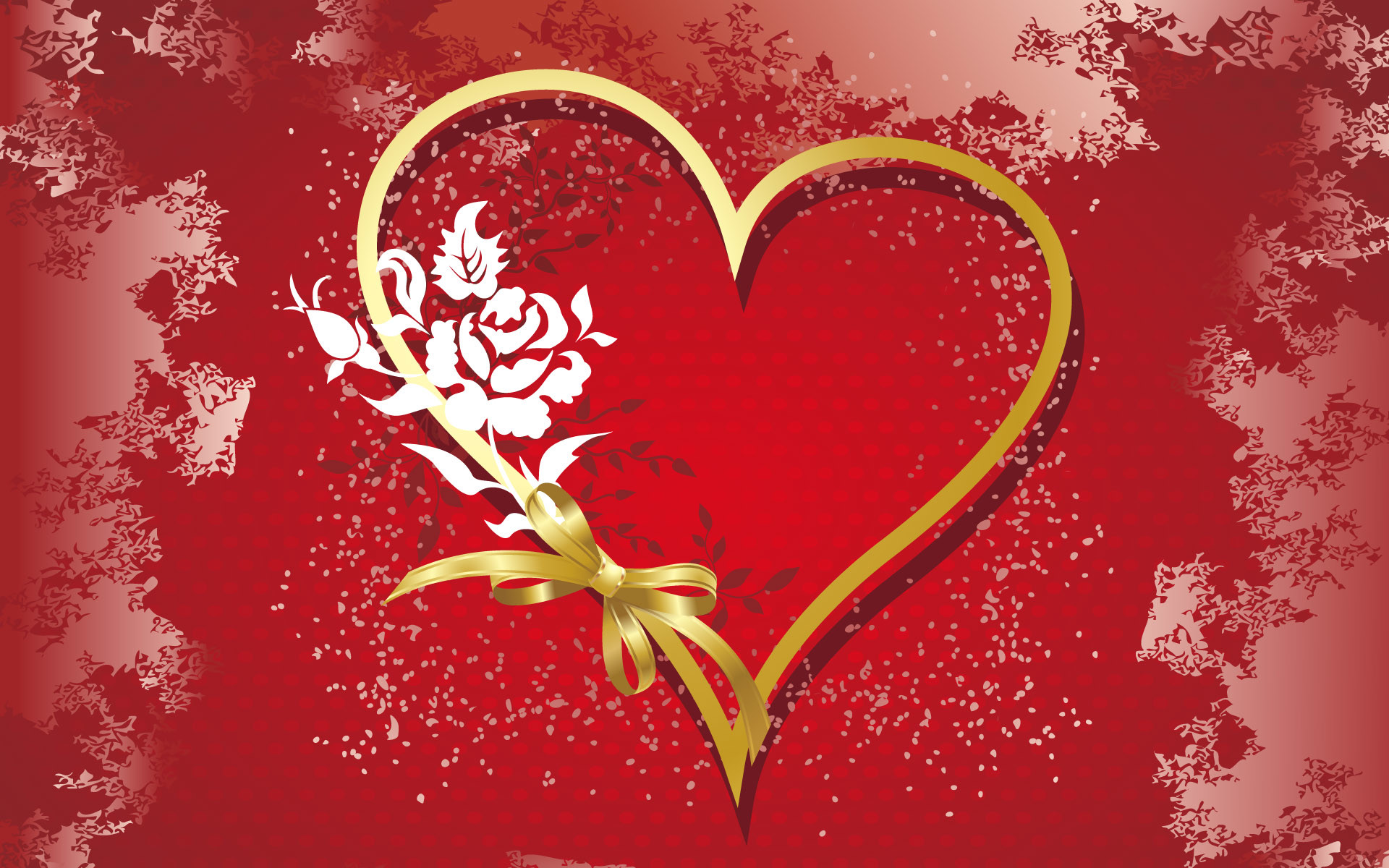 Cuore dorato, Rosa, Sfondo rosso, Full HD, wallpaper per computer