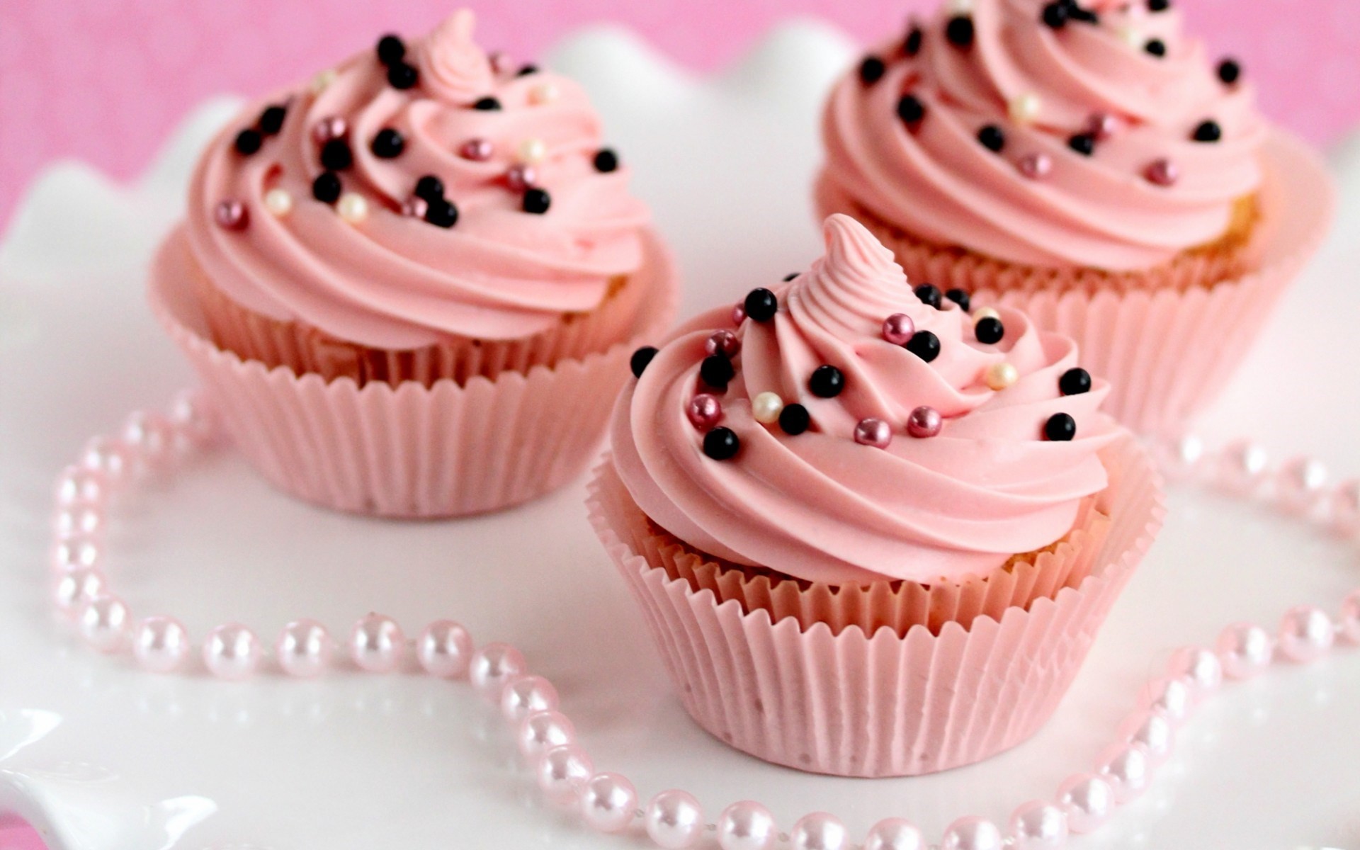Cupcake, Glassa rosa, Perle, Pastello, Full HD, sfondo per PC e portatile