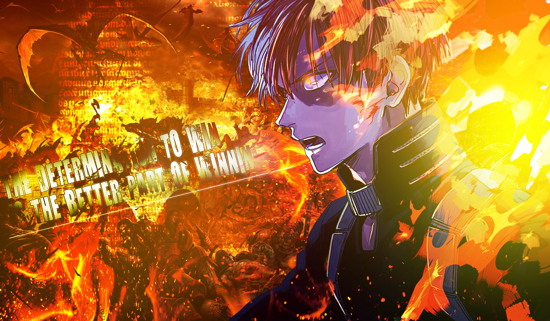 Shoto Todoroki, My Hero Academia, Fiamme, Citazione, Arancione, Full HD, sfondo Windows 11