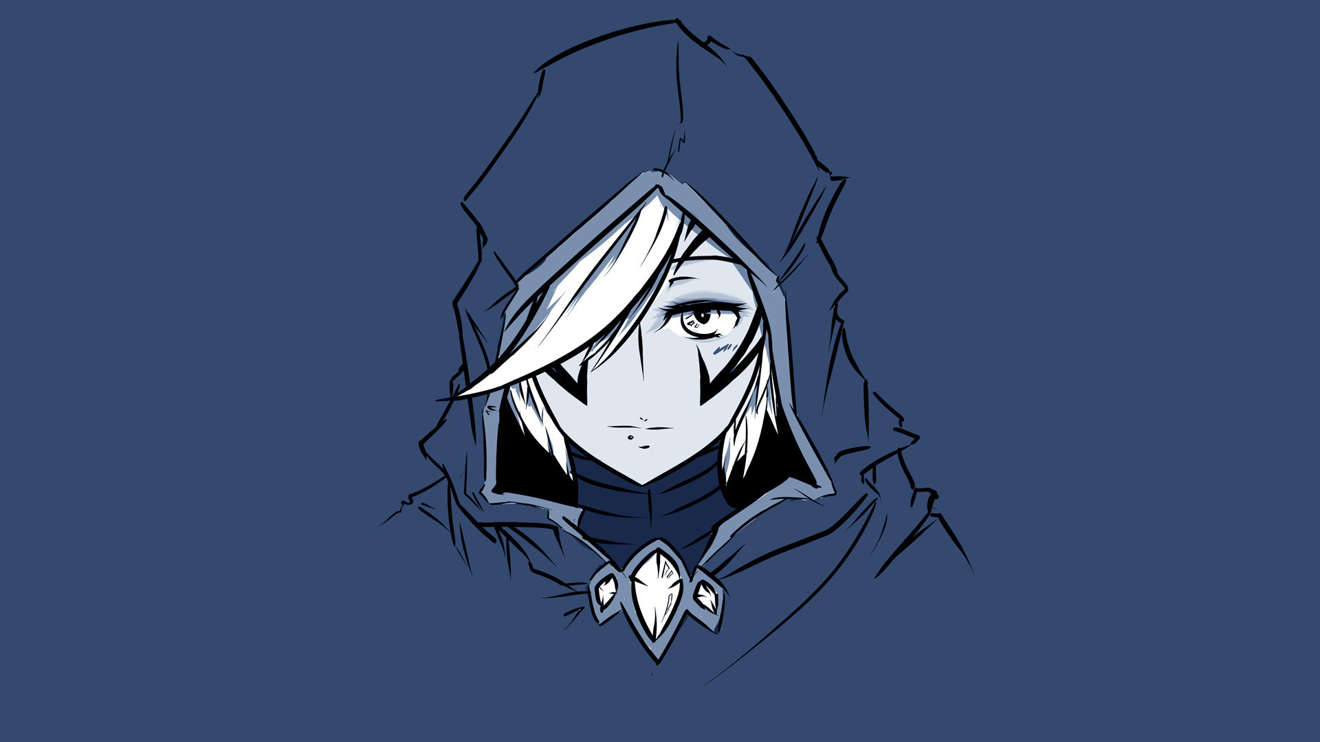 Personaggio anime, Cappuccio, Illustrazione, Sfondo blu, Full HD, wallpaper per computer