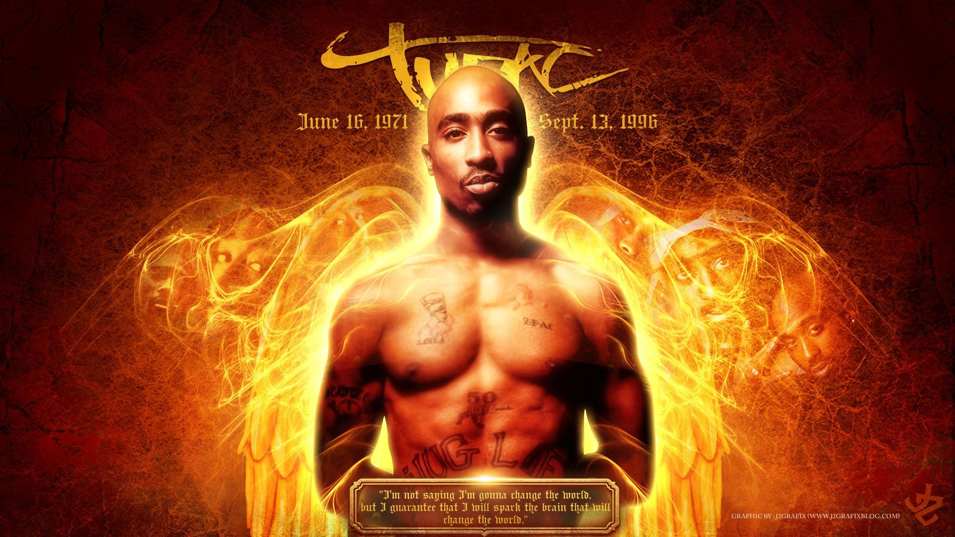 Tupac Shakur, 2Pac, Fuoco, Ali, 1920x1080, sfondo per PC