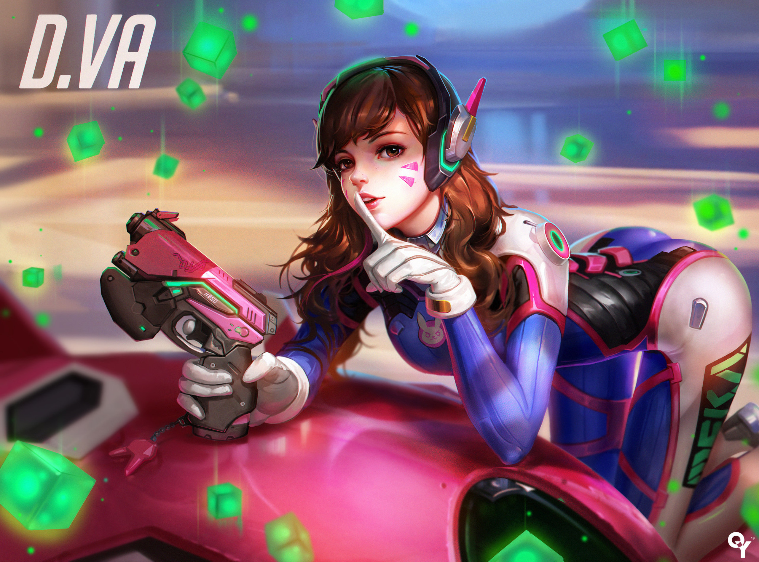 D.Va, Overwatch, Pistola, Gomma da masticare, Rosa, sfondo per iPad e tablet