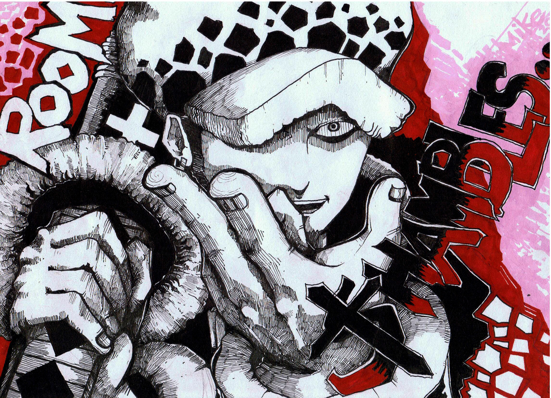 Trafalgar Law, Room, Bianco e nero, Rosso, Full HD, sfondo per PC