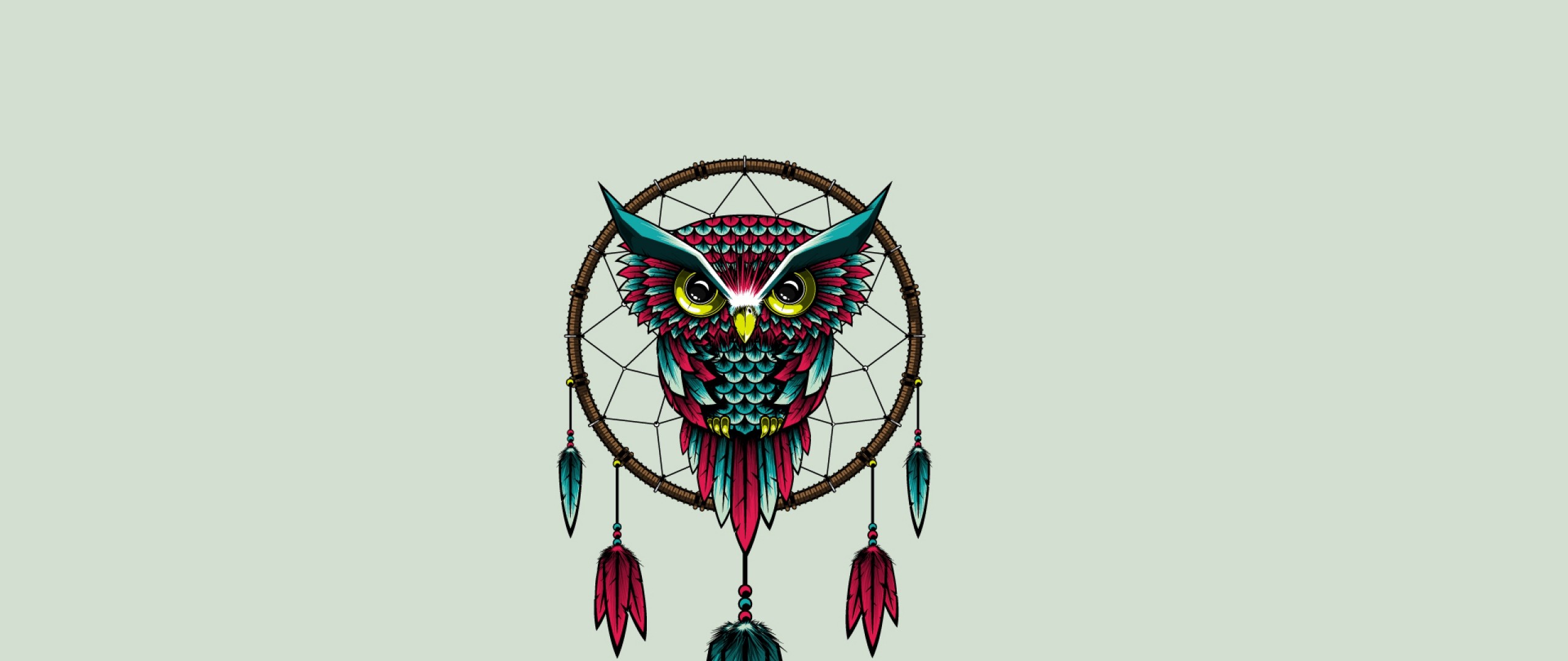 Gufo, Acchiappasogni, Illustrazione, Minimalista, 21:9 Full HD, sfondo widescreen