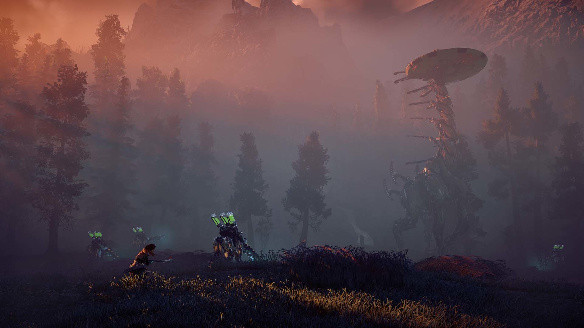 Horizon Zero Dawn, Tallneck, Foresta, Nebbia, Full HD 1080p, sfondo desktop