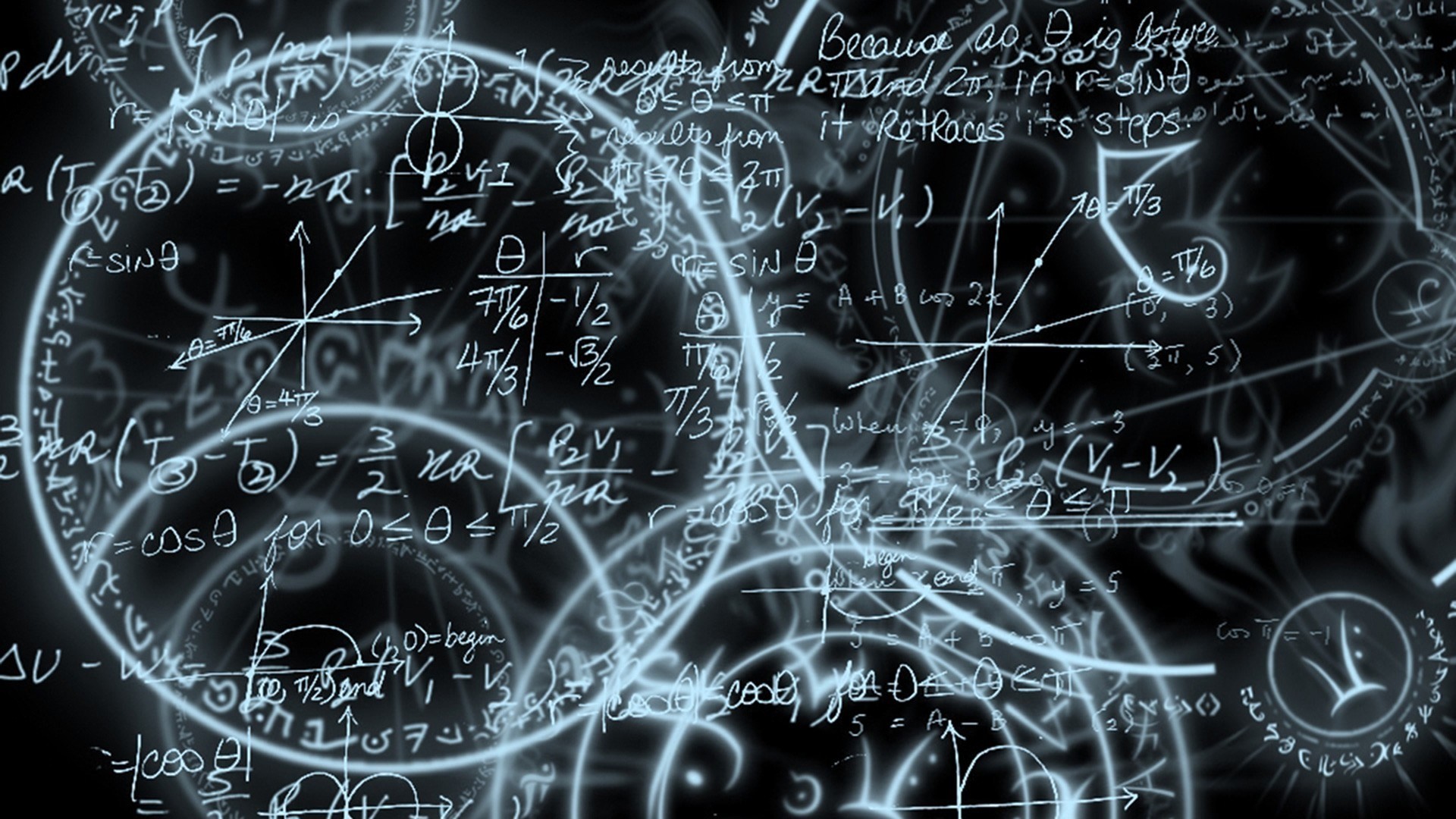 Cerchi magici, Formule matematiche, Sigilli, Lavagna, Sfondo nero, wallpaper 1920x1080