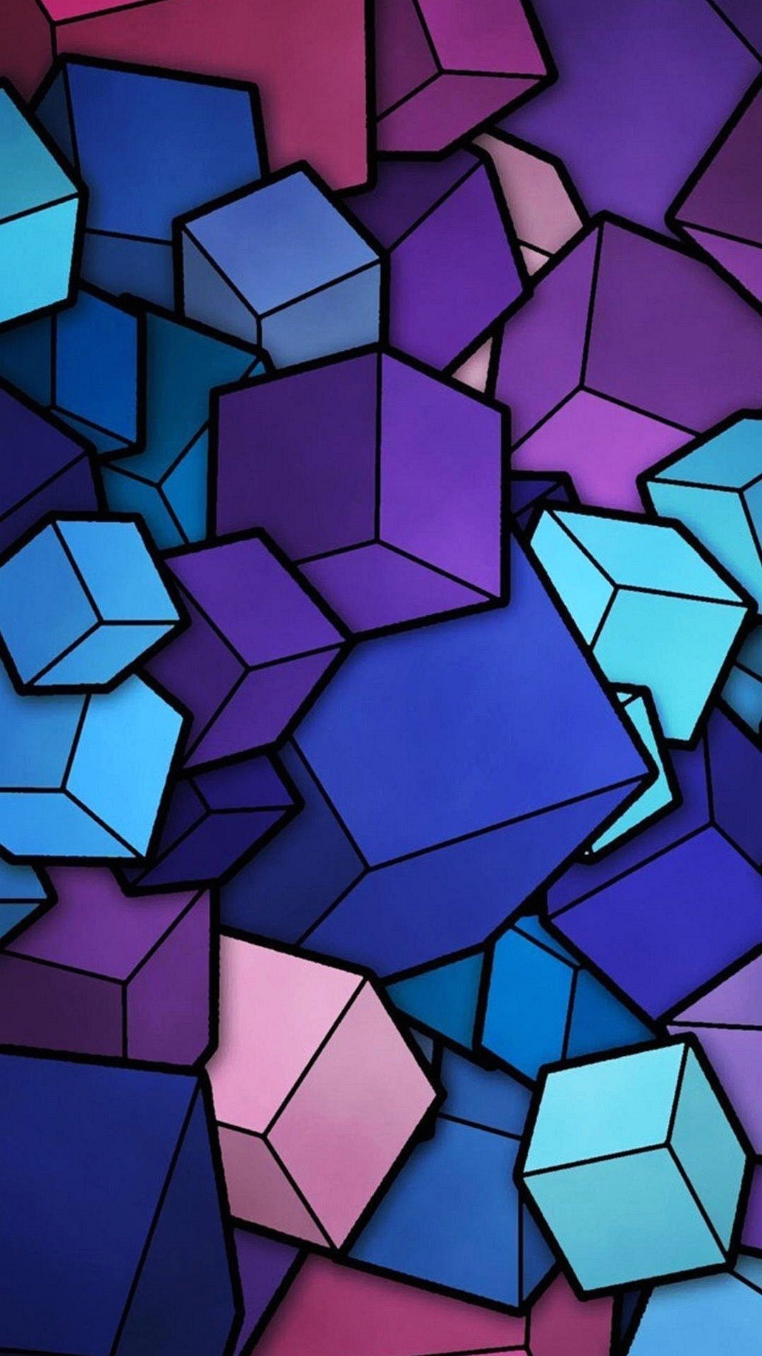 Cubi, Pattern geometrico, Viola e blu, wallpaper per iPhone e Android