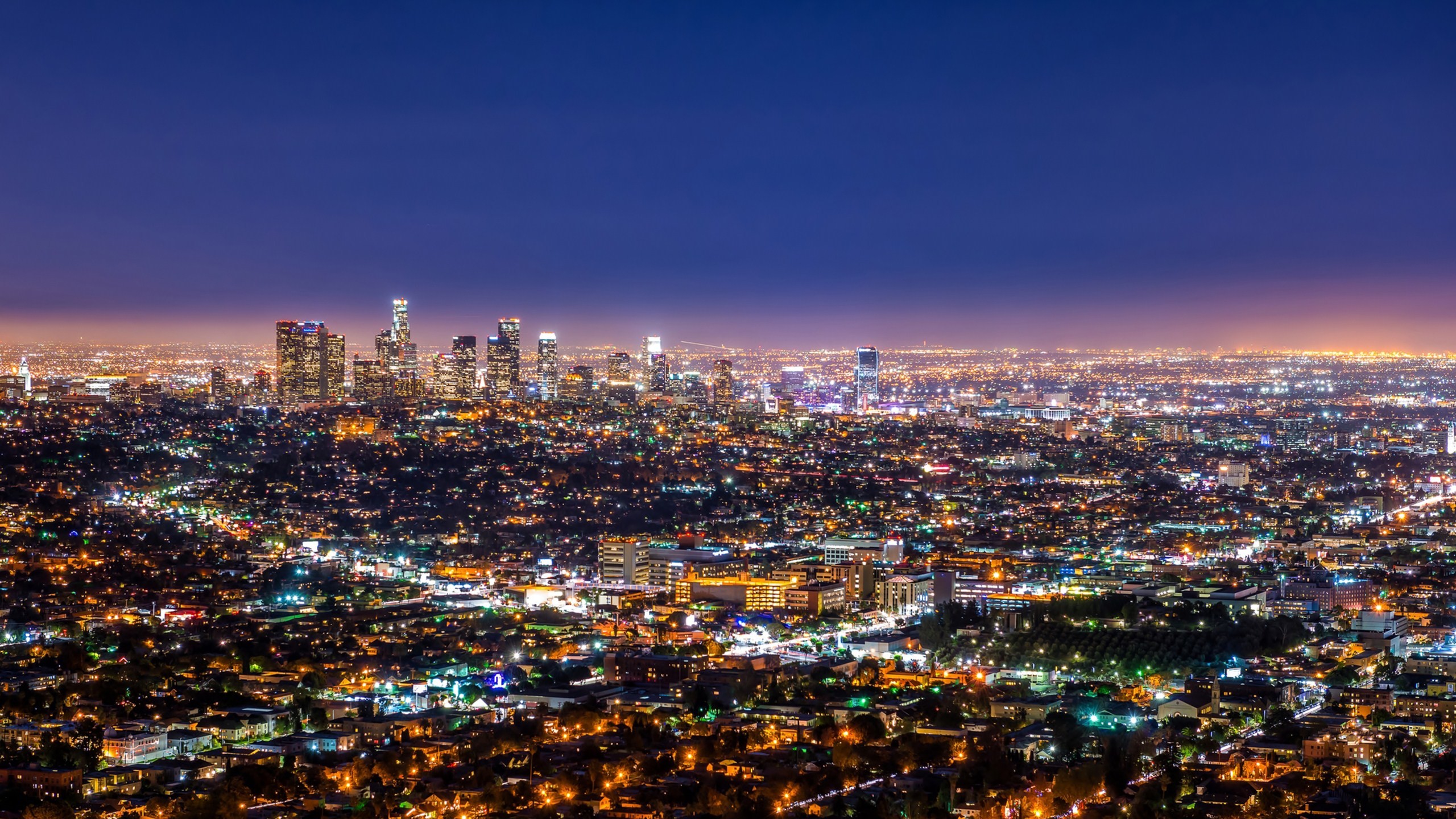 Los Angeles, Notte, Luci della città, Panorama, 2K, sfondo per PC