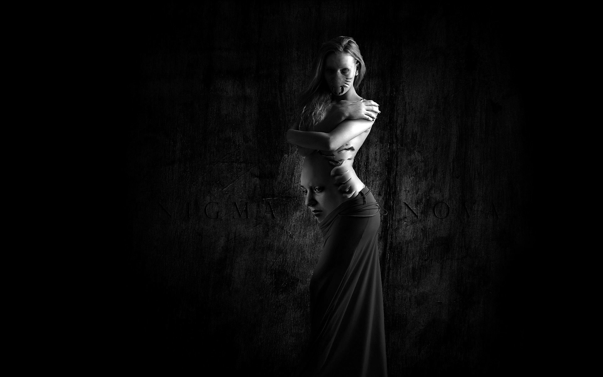 Donna, Abito lungo, Bianco e nero, Sfondo scuro, 16:10 Full HD, wallpaper widescreen