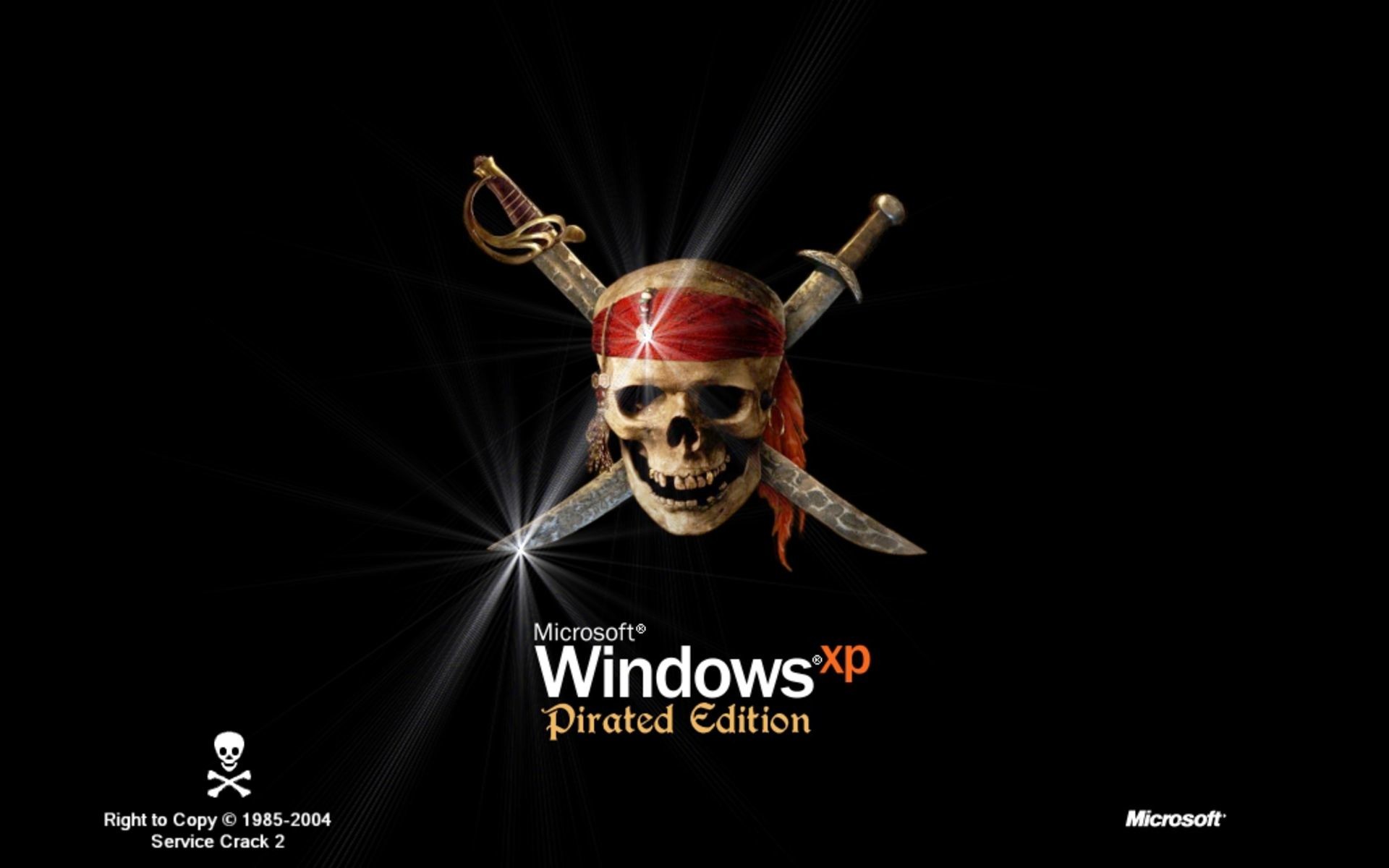 Windows XP Pirated Edition, Teschio pirata, Spade incrociate, Sfondo nero, wallpaper per portatile