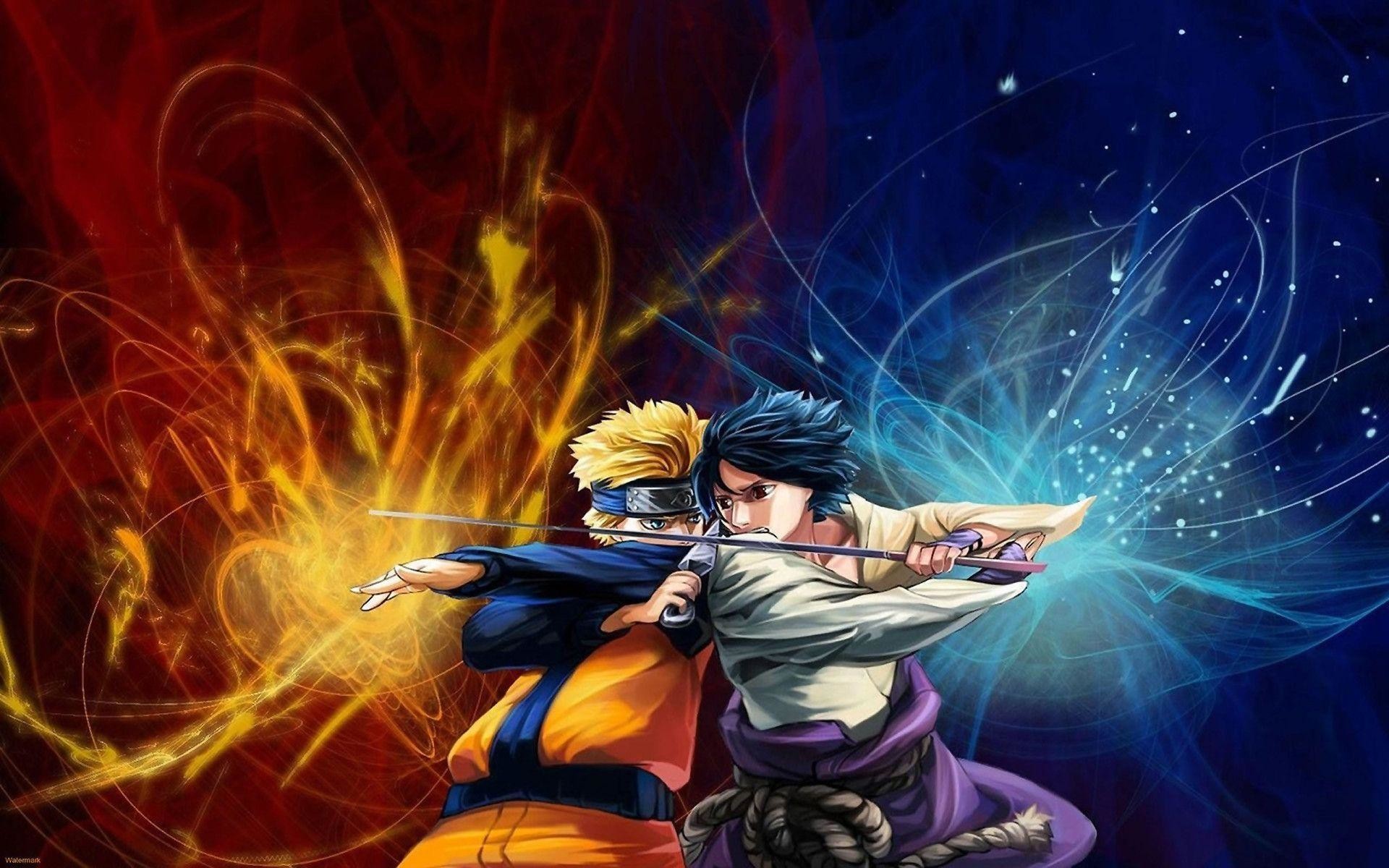 Sasuke Uchiha, Naruto Uzumaki, Combattimento, Rasengan, Chidori, sfondo Full HD per PC