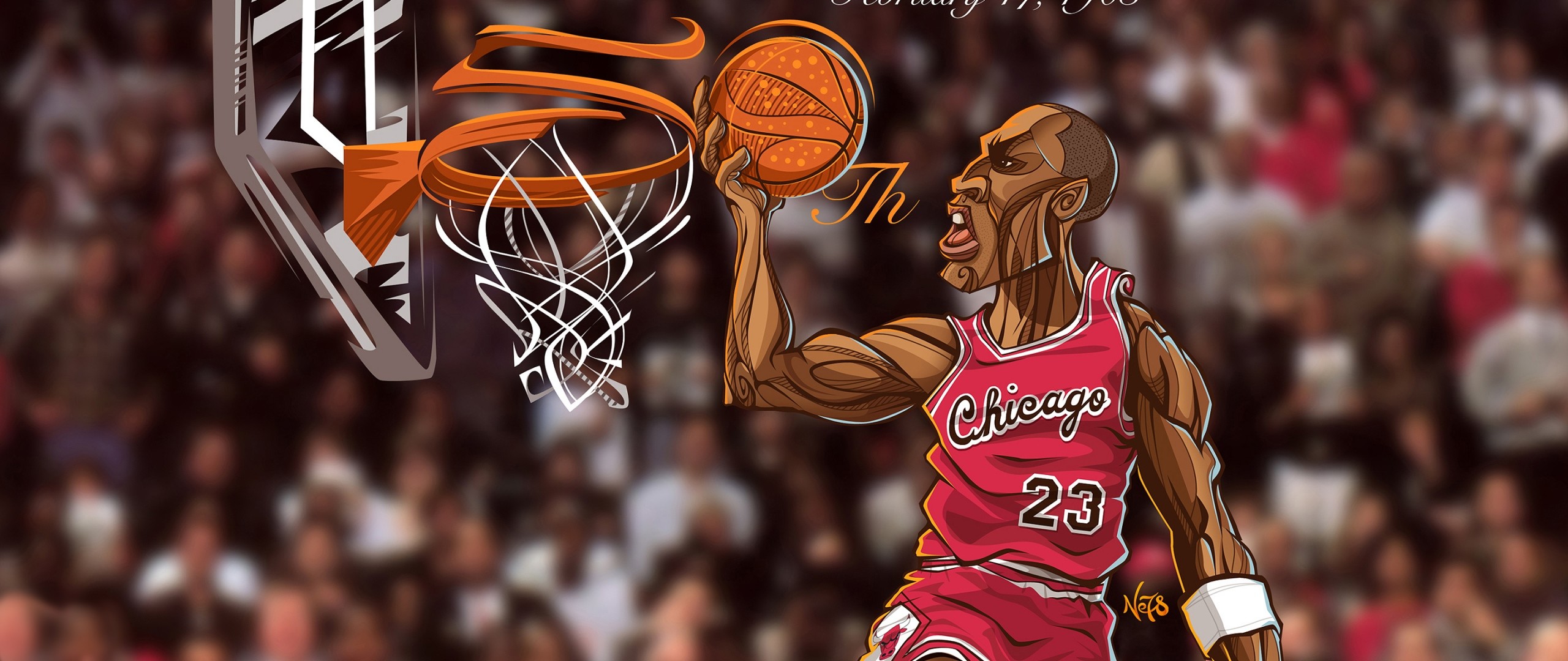 Michael Jordan, Chicago Bulls, Caricatura, Schiacciata, 2560x1080, wallpaper desktop