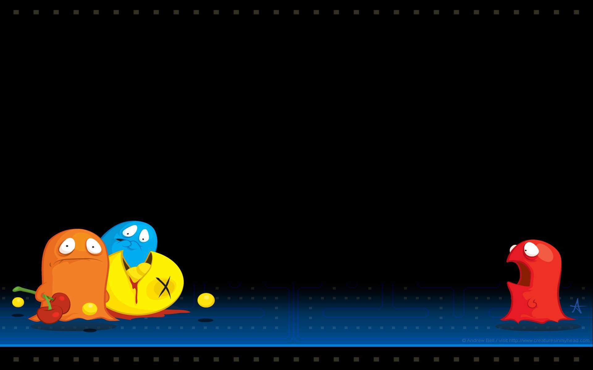 Pac-Man, Fantasmi, Umorismo, Sfondo nero, Cartone animato, 16:10 Full HD, wallpaper widescreen