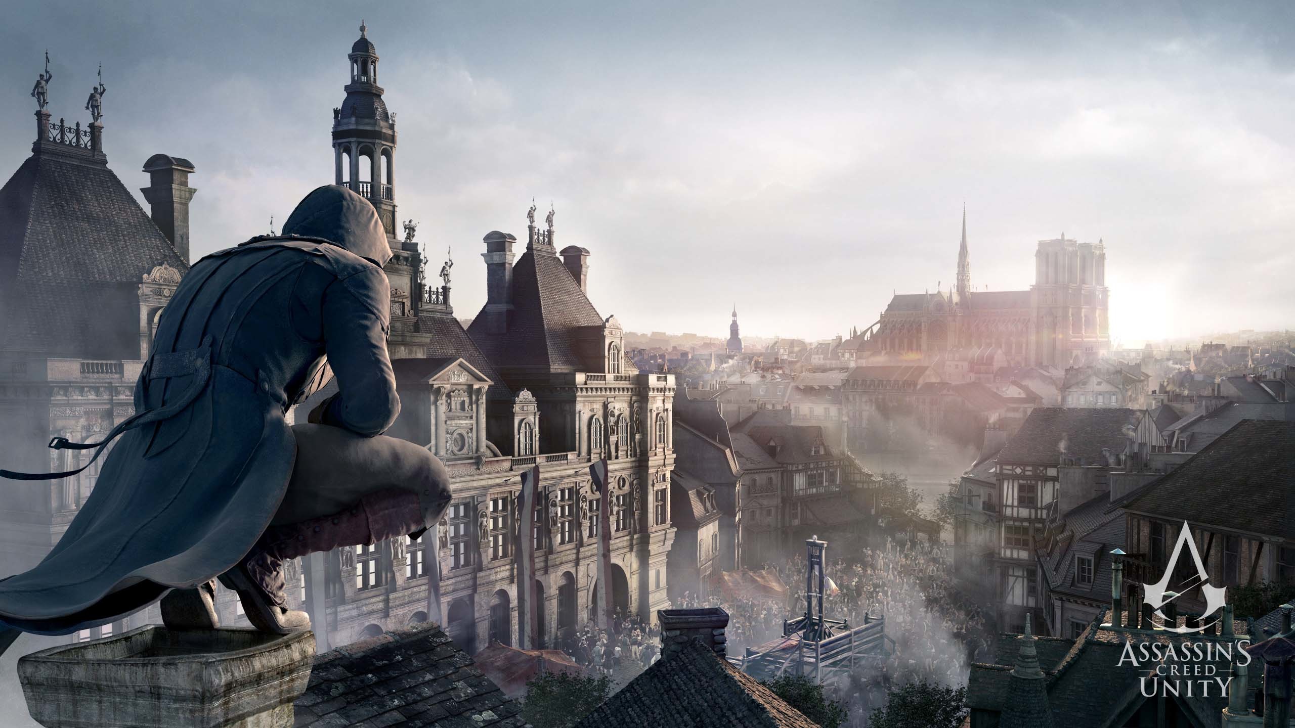 Arno Dorian, Assassin's Creed Unity, Parigi, Notre-Dame, Tetti, 2560x1440, immagine di sfondo
