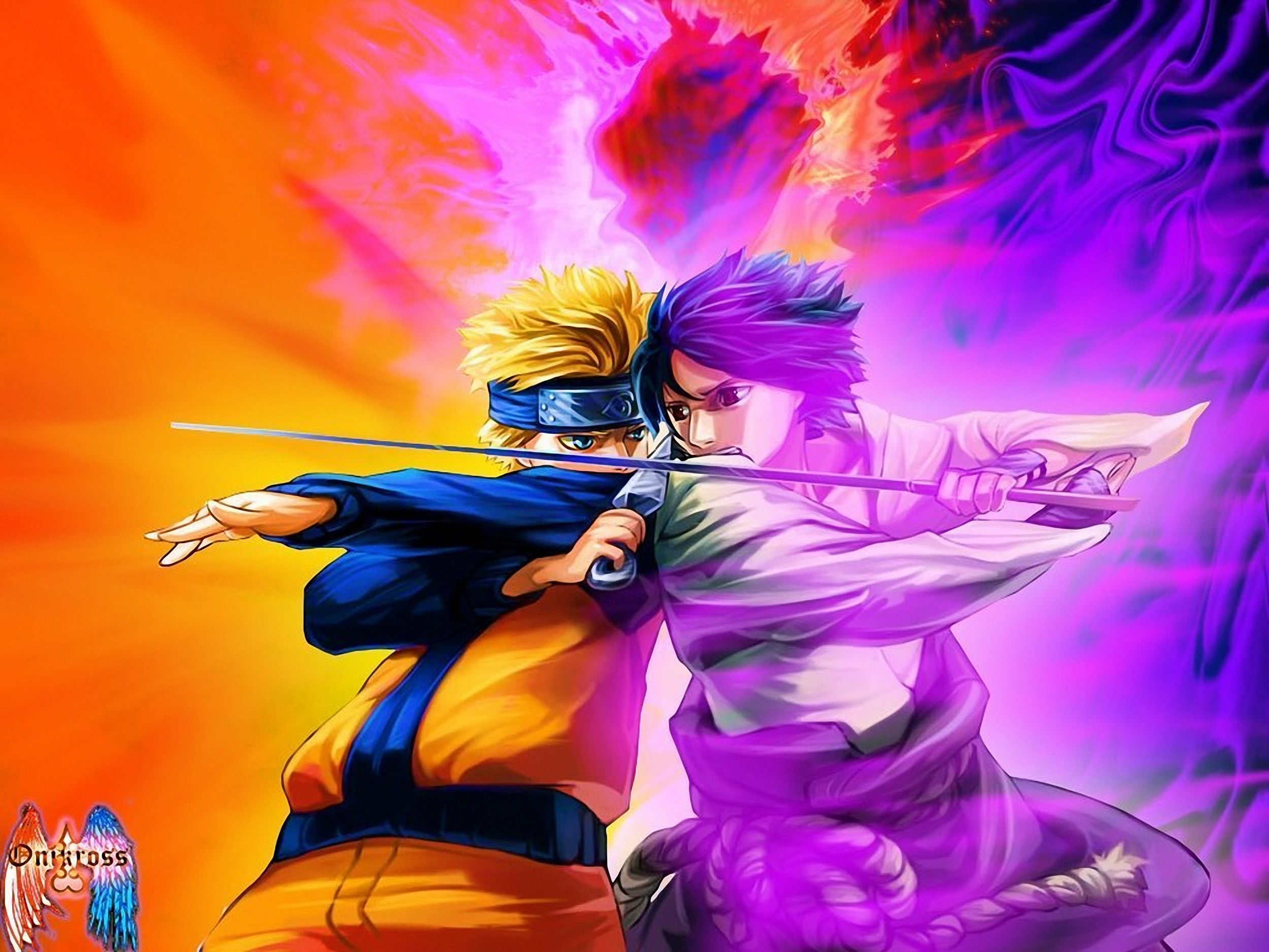 Naruto Uzumaki, Sasuke Uchiha, Naruto, Scontro, Colori vivaci, Full HD, schermata di blocco iPad
