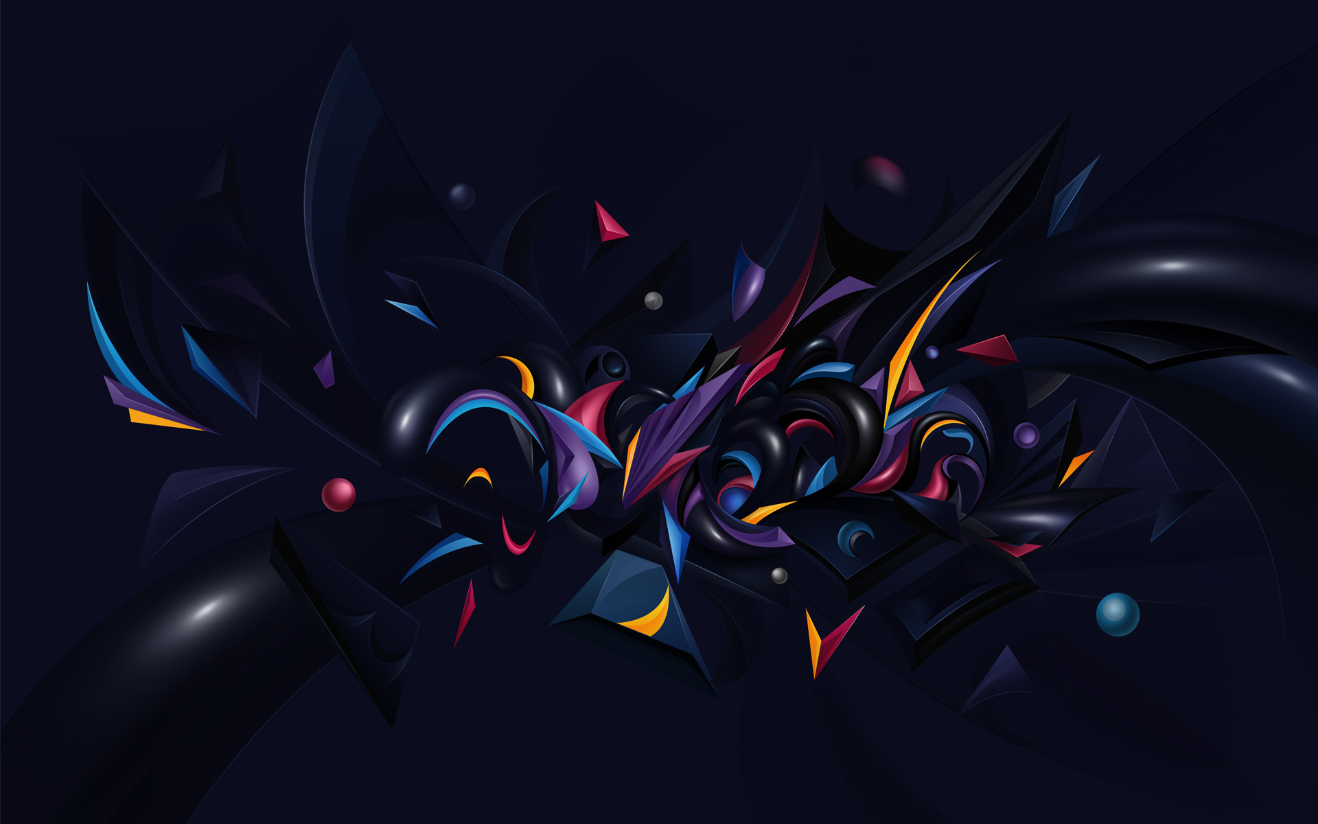 Forme 3D, Sfondo scuro, Arte digitale, Full HD, wallpaper per portatile