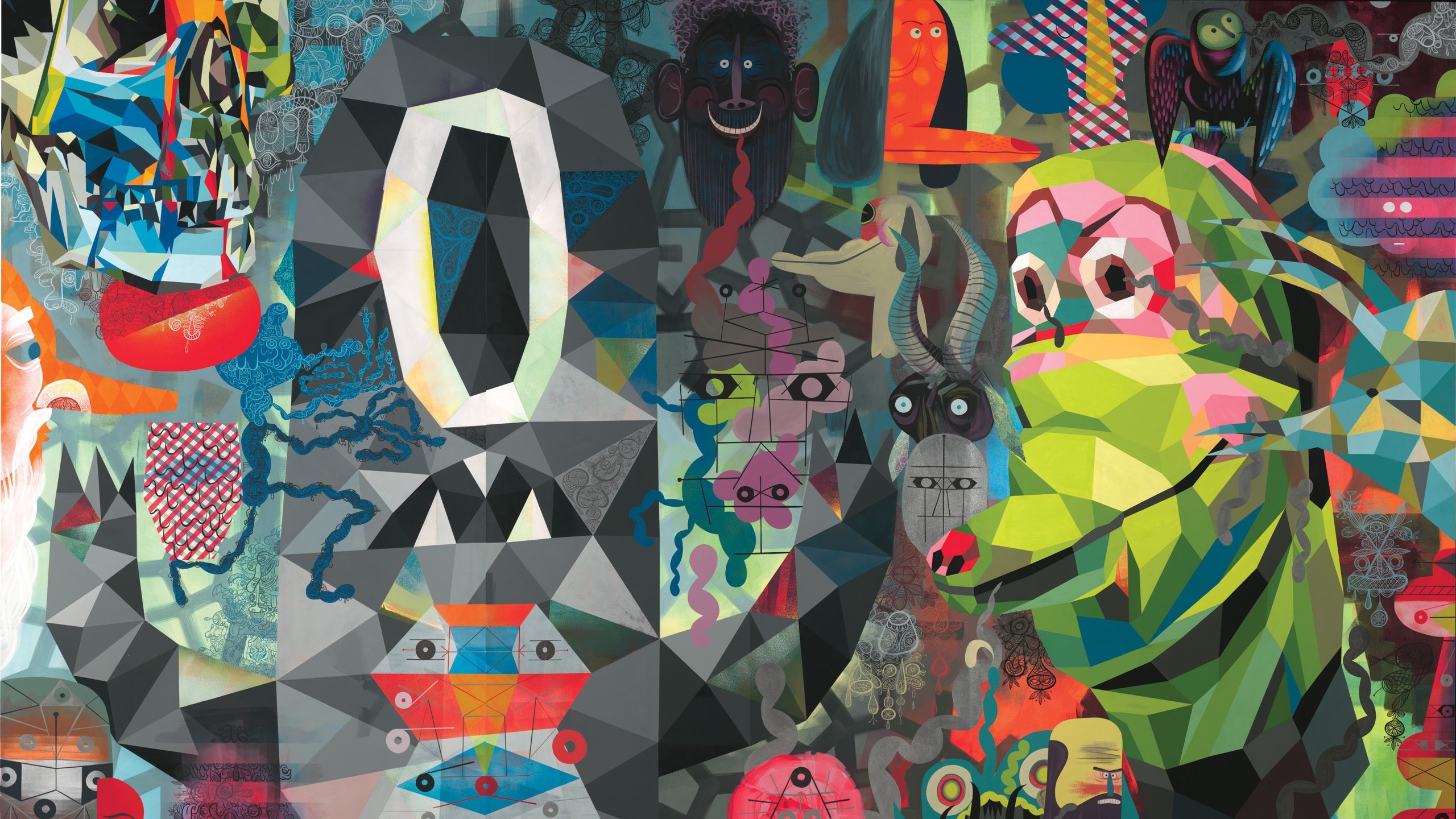 Collage, Personaggi geometrici, Arte pop, Colori vivaci, 2K, sfondo Windows 11