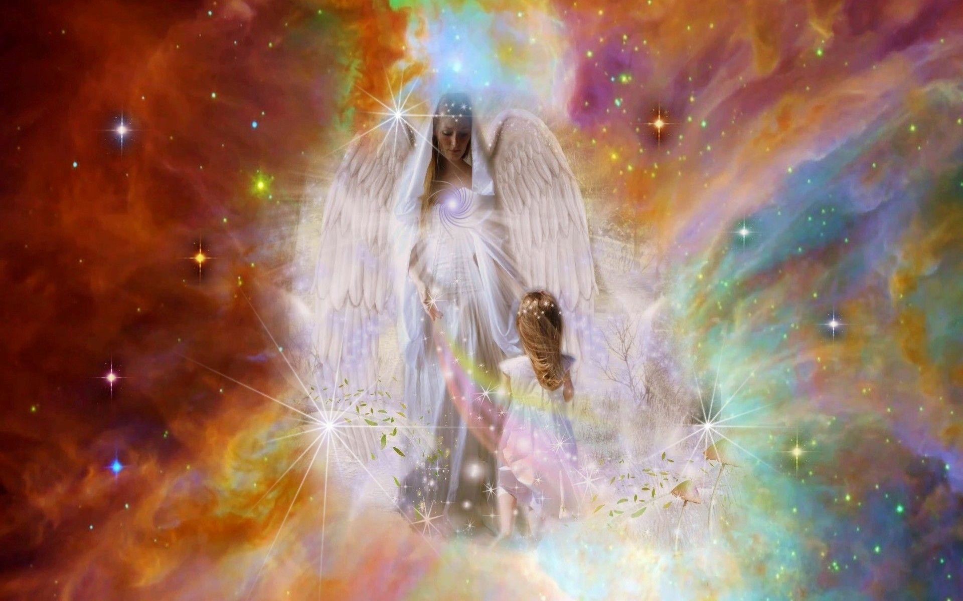 Angelo, Nebulosa, Spazio, Colori vivaci, Arte fantasy, 16:10 Full HD, sfondo widescreen