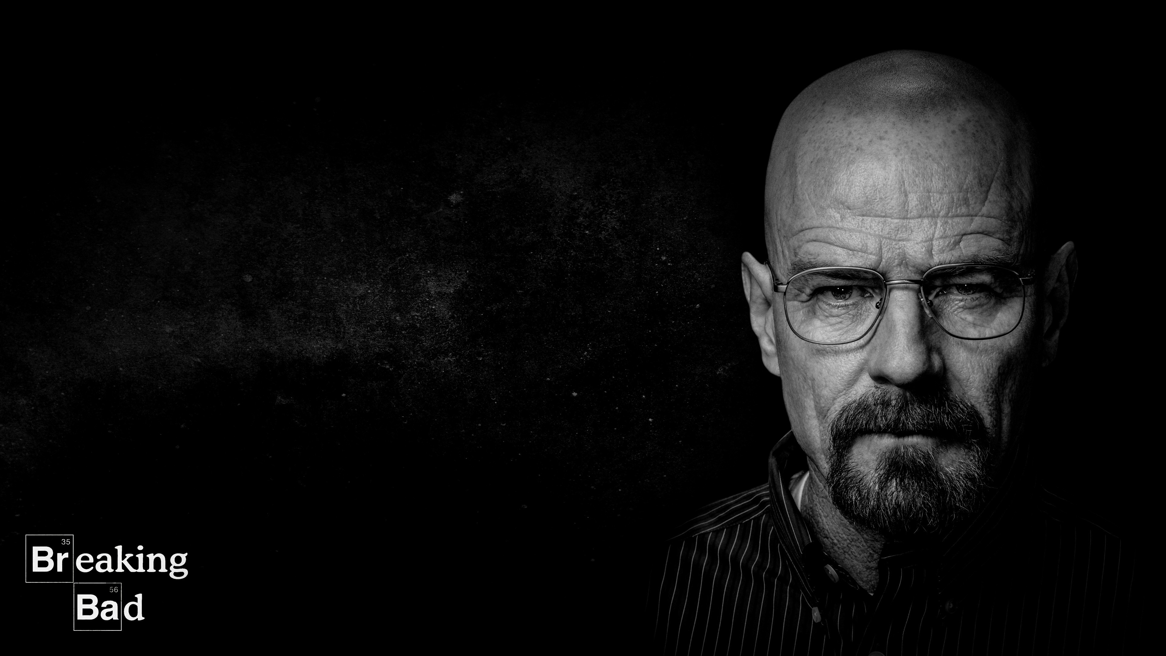 Walter White, Bryan Cranston, Breaking Bad, Bianco e nero, 4K 2160p, sfondo desktop