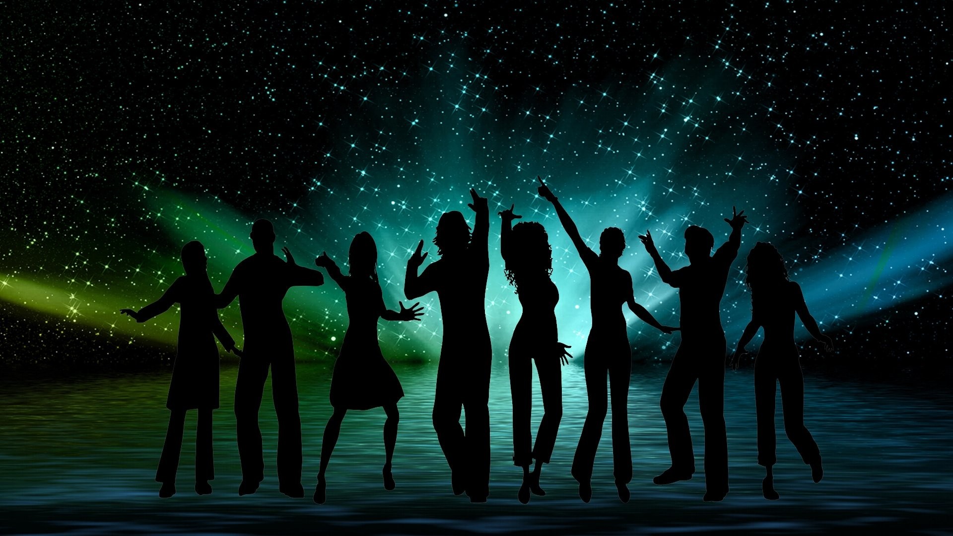 Ballerini, Silhouette, Stelle, Notte, 16:9 Full HD, sfondo widescreen