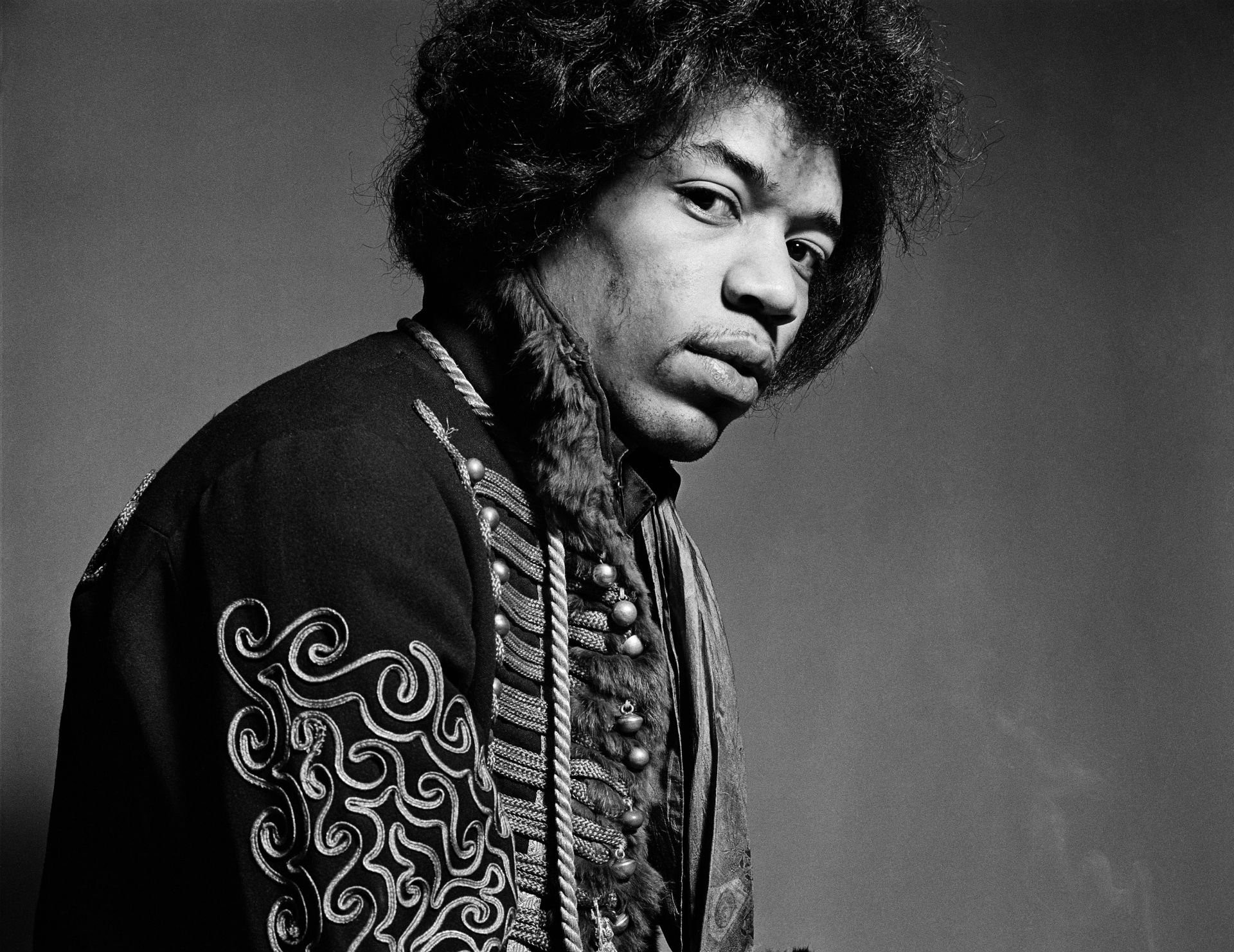 Jimi Hendrix, Giacca militare, Ritratto, Bianco e nero, Full HD, sfondo desktop