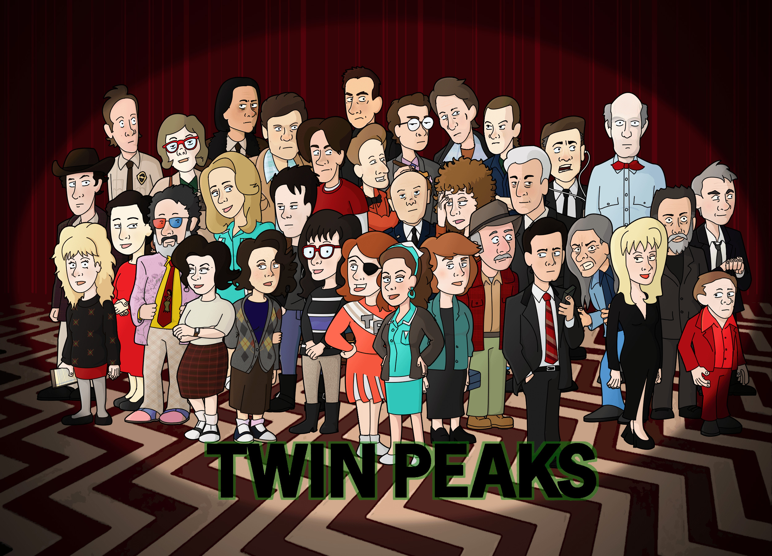 Twin Peaks, Cast, Caricature, Pavimento a zigzag, Full HD, sfondo per PC