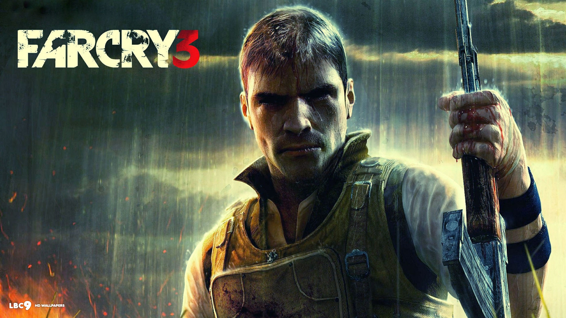 Far Cry 3, Mercenario, Pioggia, Logo, Full HD, wallpaper per PC