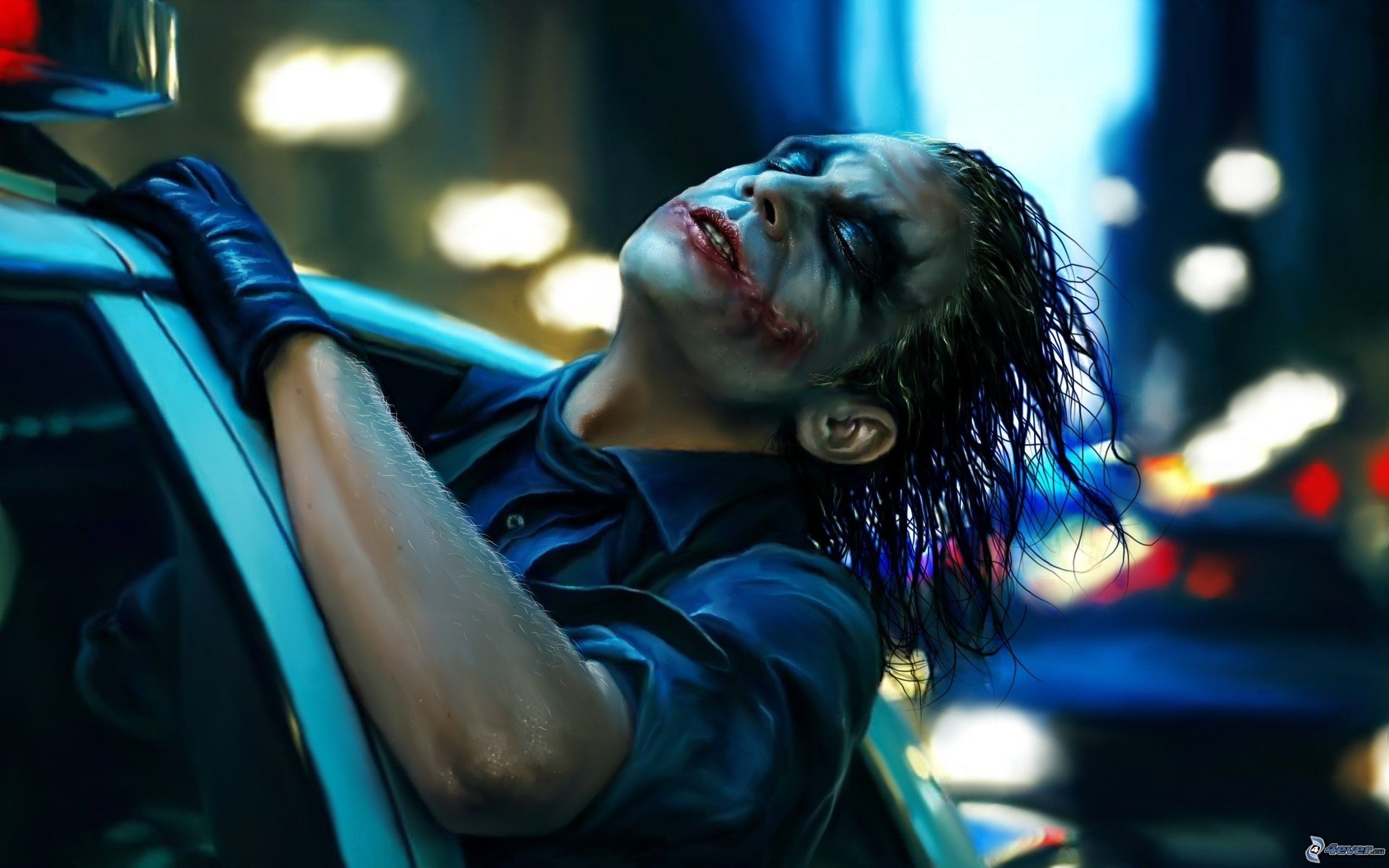 Joker, Heath Ledger, Il cavaliere oscuro, Auto della polizia, 2560x1600, immagine di sfondo