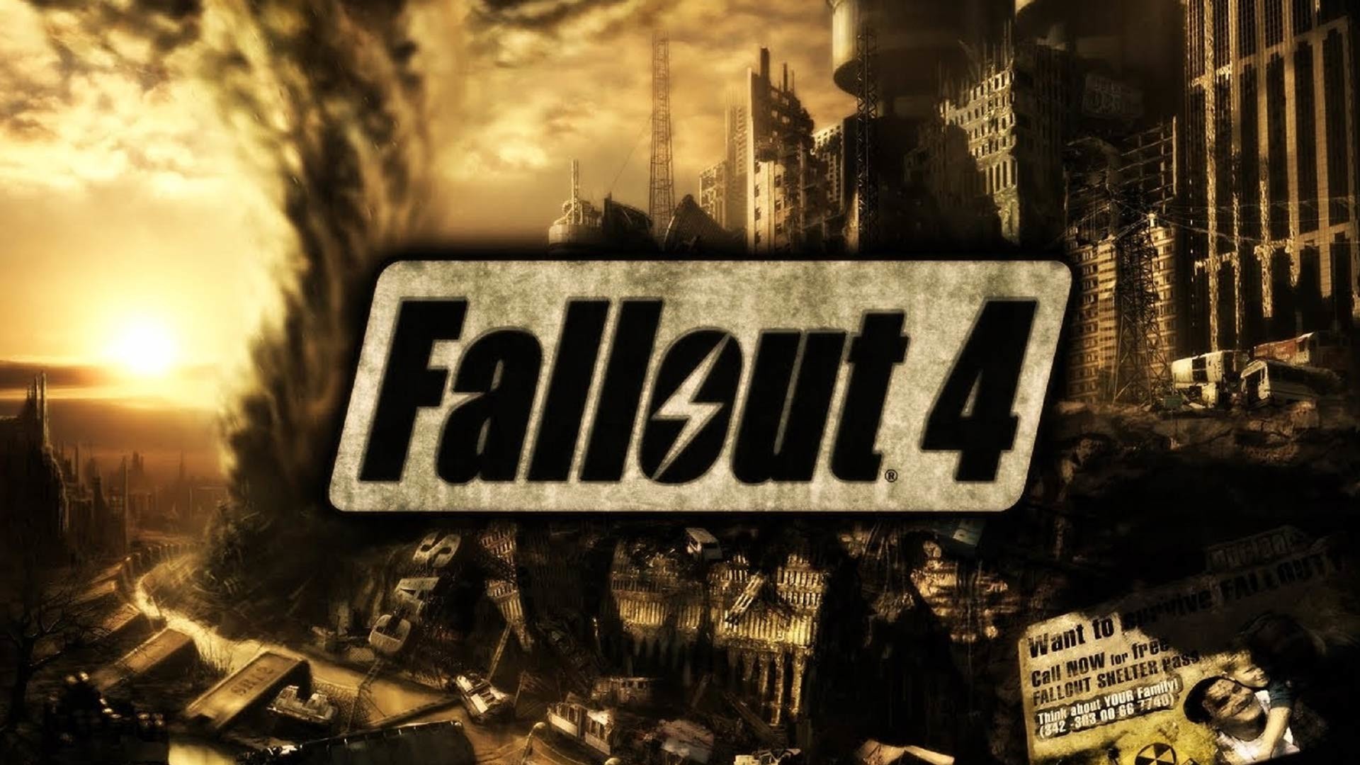 Fallout 4, Logo, Rovine, Tramonto, 1920x1080, immagine di sfondo