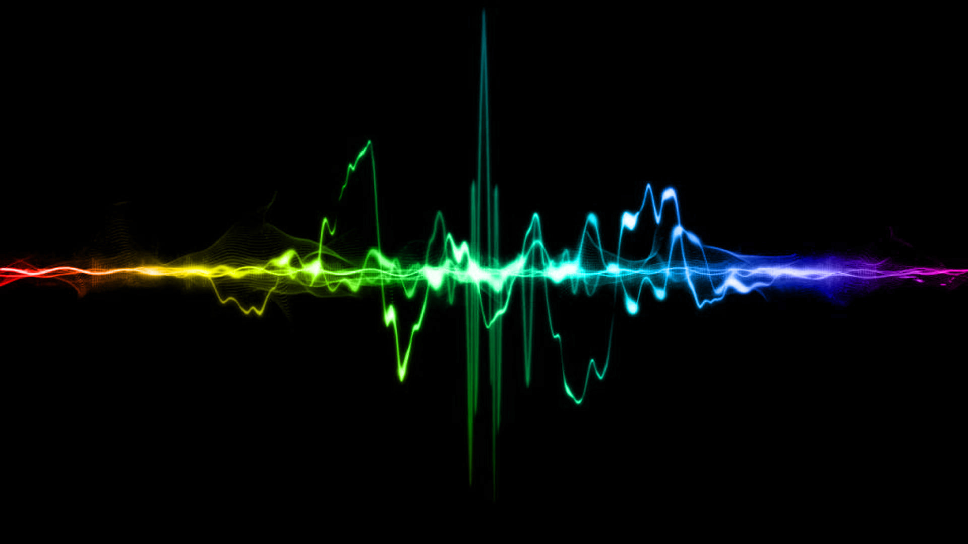 Onda sonora, Colori arcobaleno, Sfondo nero, Astratto, wallpaper Windows 10