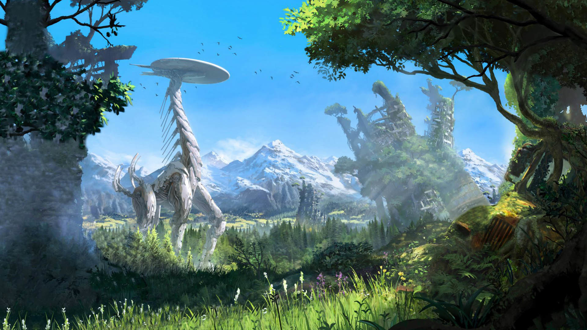 Horizon Zero Dawn, Tallneck, Paesaggio, Montagne, Full HD, sfondo desktop